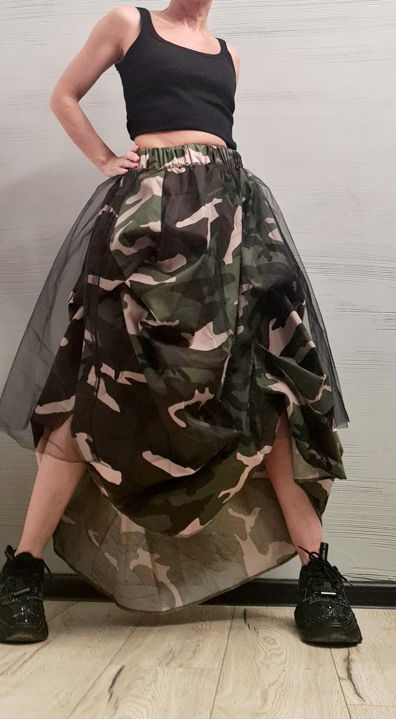 Asymmetric Military Skirt Dress, Tulle Cocktail Skirt, Gothic Skirt, Steampunk Skirt, Gothic Skirt, Military Cotton Tulle Skirt