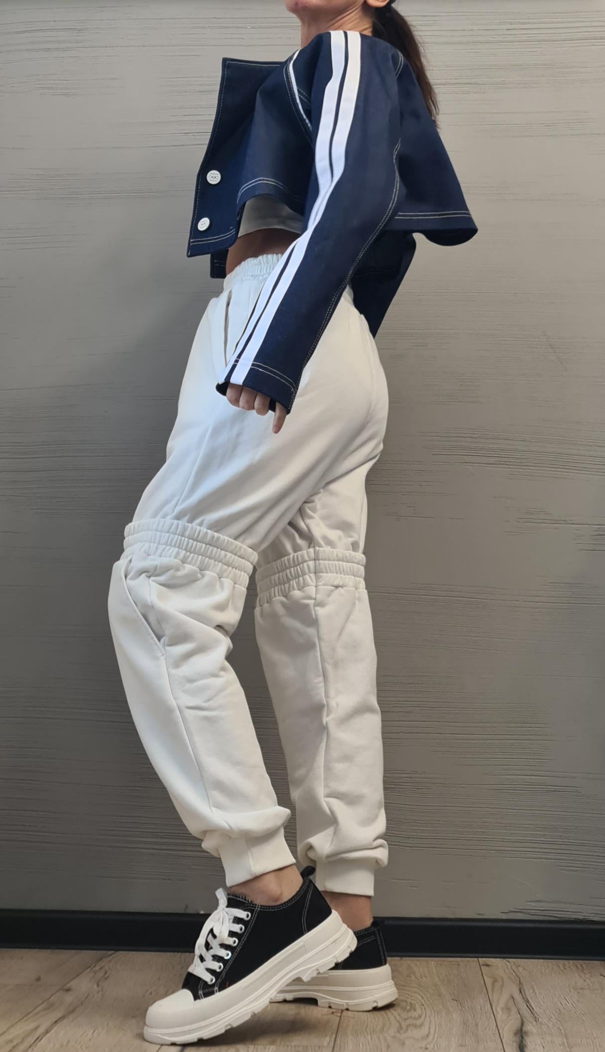 New collection Denim Spring Blazer, Two pieces - Long sleeveless Vest and Short Jacket, Extravagant Long loose hooded Trench Coat