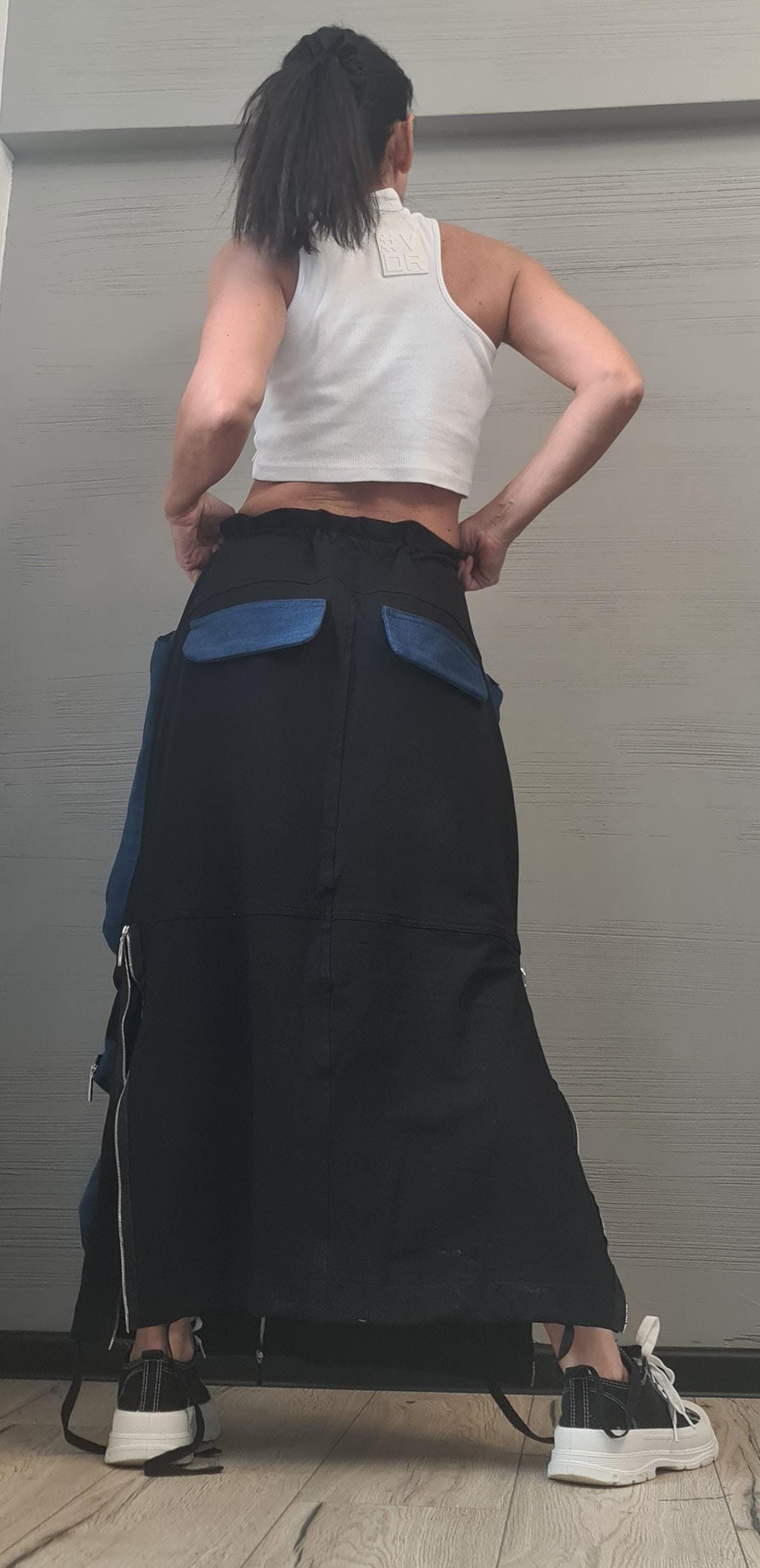 New collection Cargo skirt, Outer pockets, Denim cotton skirt, Extravagant Long Skirt, Deconstructed Avant Garde Skirt