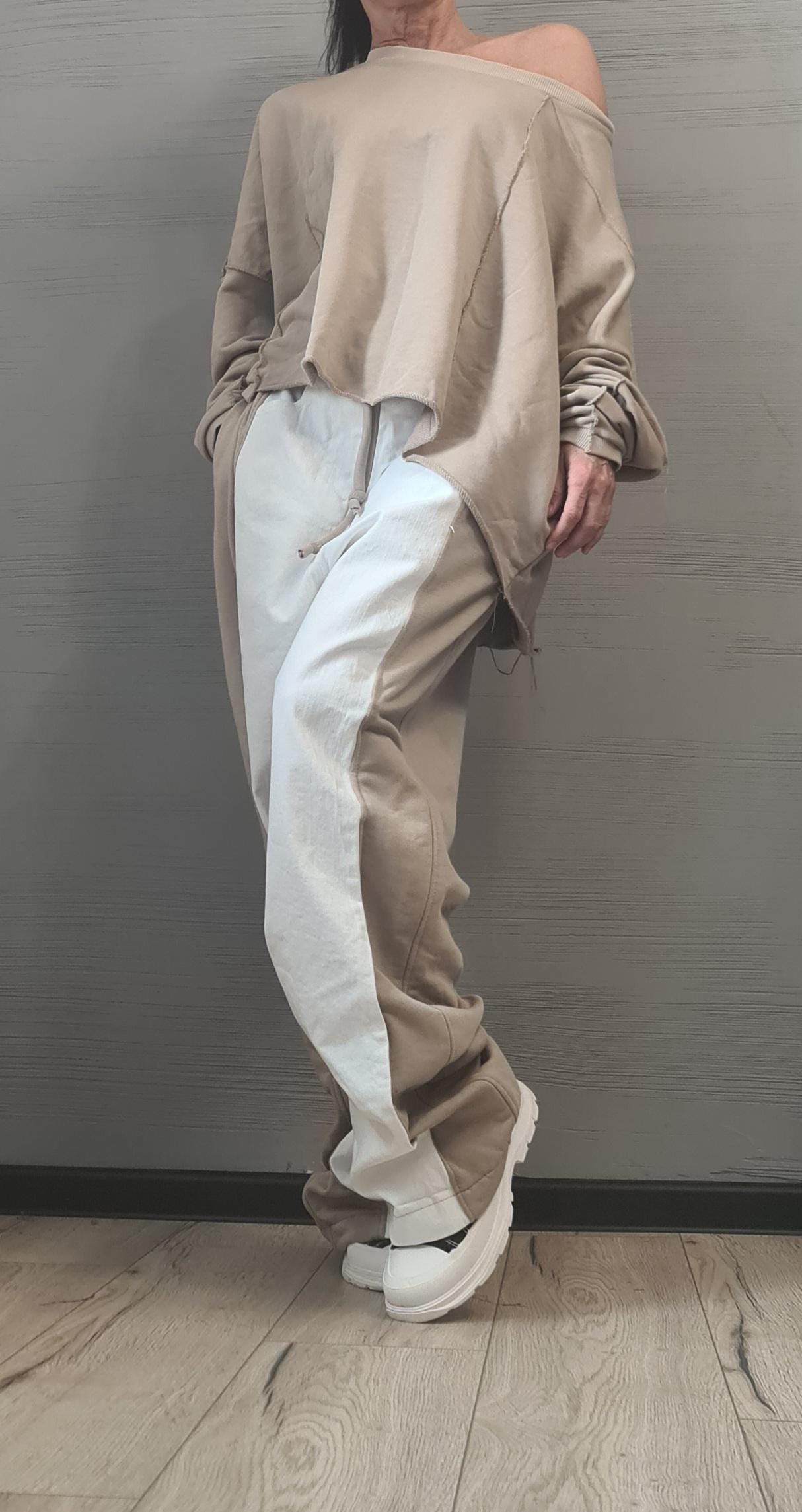 New collection Outwear Women Set, Harem Pants, Loose Set, Extravagant Cotton Denim Set, Extravagant Blouse, Asymmetrical Set