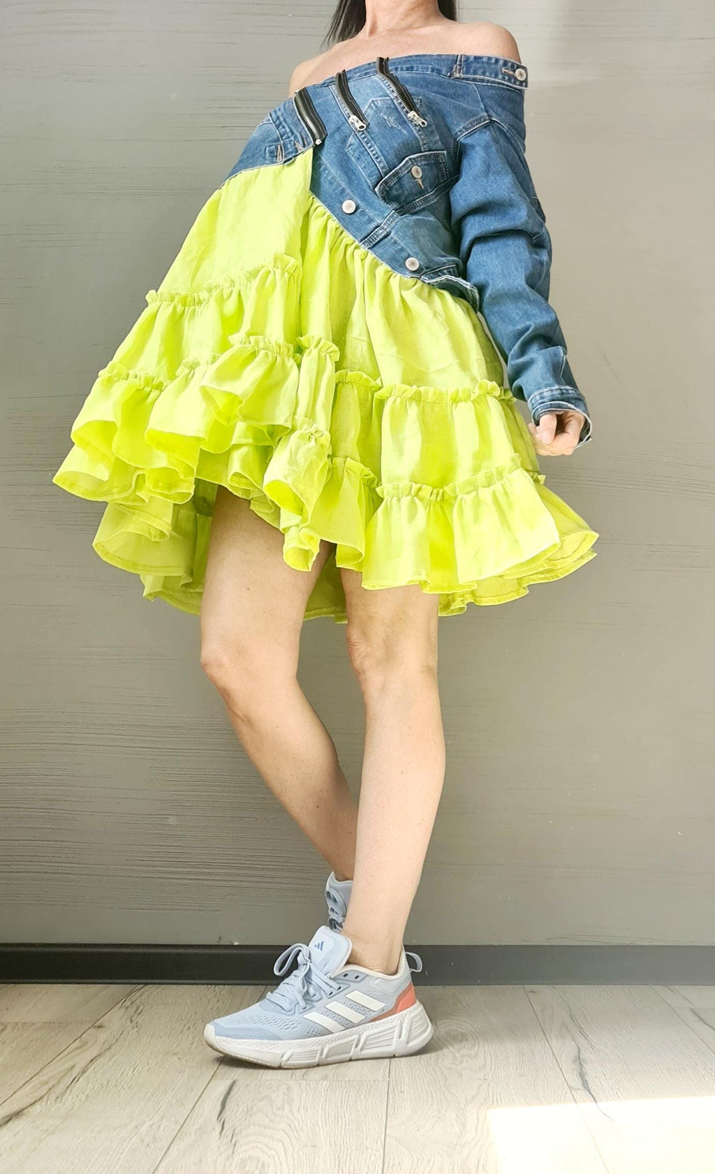 Denim Linen Dress, Asymmetric Dress, Oversize Dress, Off-shoulder, Extravagant Dress, Plus Size Dress, Avant-garde