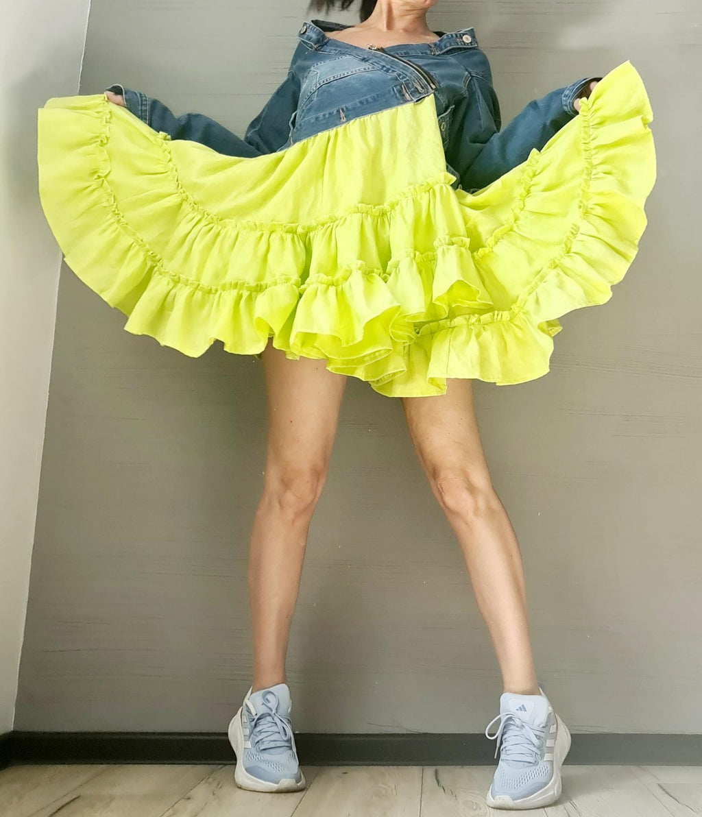 Denim Linen Dress, Asymmetric Dress, Oversize Dress, Off-shoulder, Extravagant Dress, Plus Size Dress, Avant-garde