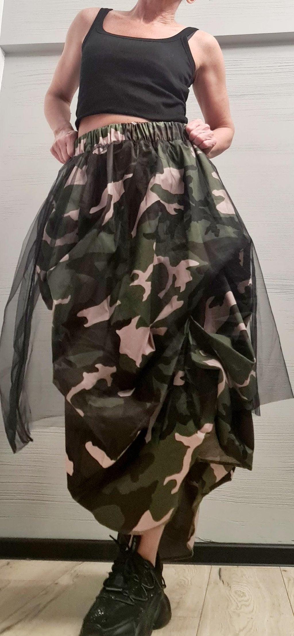 Asymmetric Military Skirt Dress, Tulle Cocktail Skirt, Gothic Skirt, Steampunk Skirt, Gothic Skirt, Military Cotton Tulle Skirt