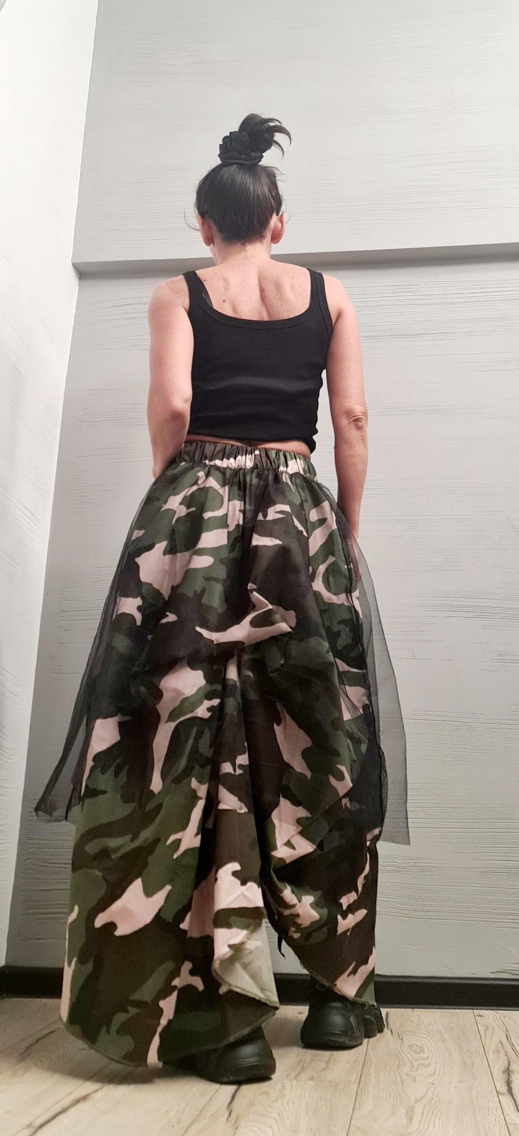 Asymmetric Military Skirt Dress, Tulle Cocktail Skirt, Gothic Skirt, Steampunk Skirt, Gothic Skirt, Military Cotton Tulle Skirt