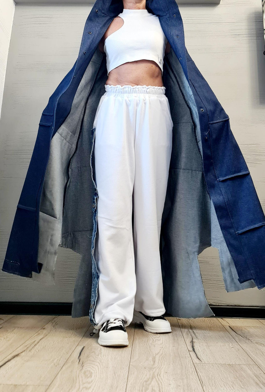 New collection Denim Hooded Vest, Extravagant Long loose Vest, Avant Garde Asymmetric Vest, Sleeveless, DRESSSHOESCODE