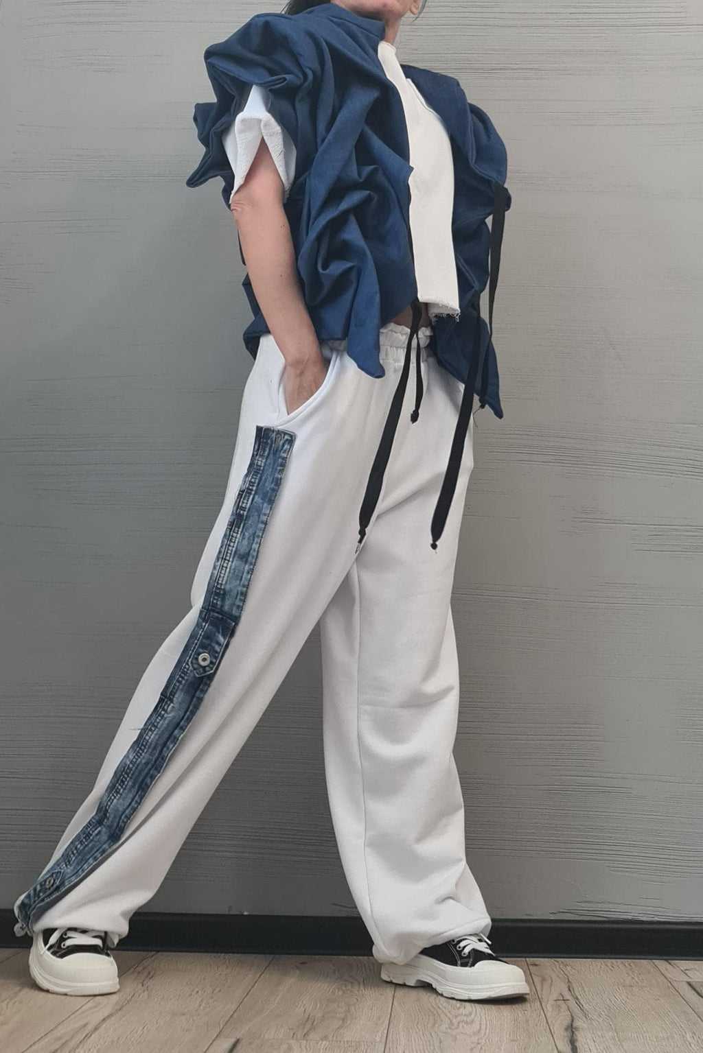 Asymmetric Denim Short Jacket – Avant-Garde Women’s Fashion, Handmade Statement Outerwear, Plus Size Available