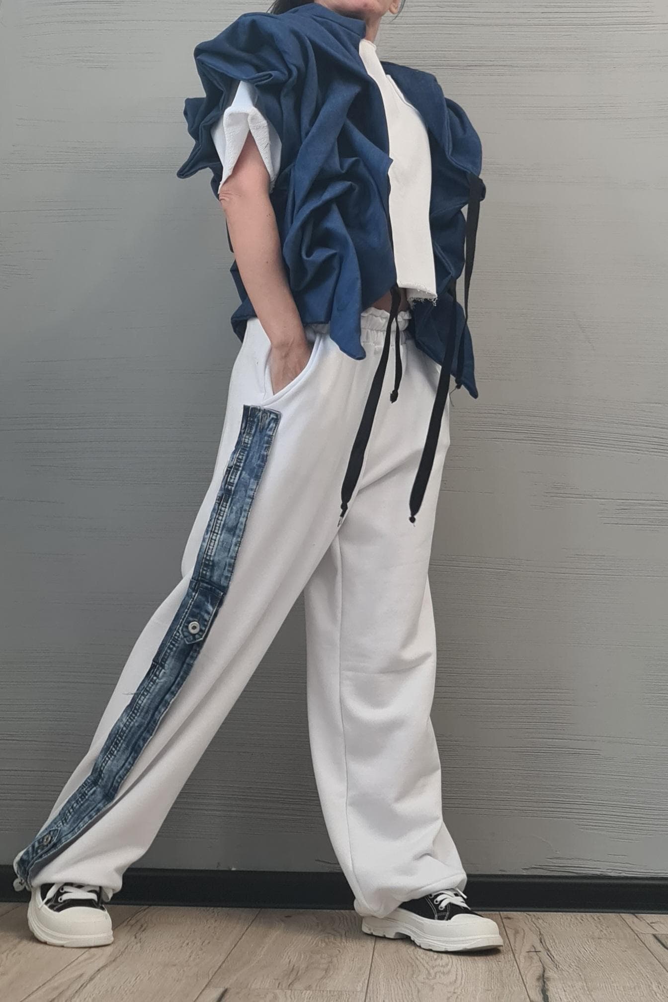 Asymmetric Denim Short Jacket – Avant-Garde Women’s Fashion, Handmade Statement Outerwear, Plus Size Available