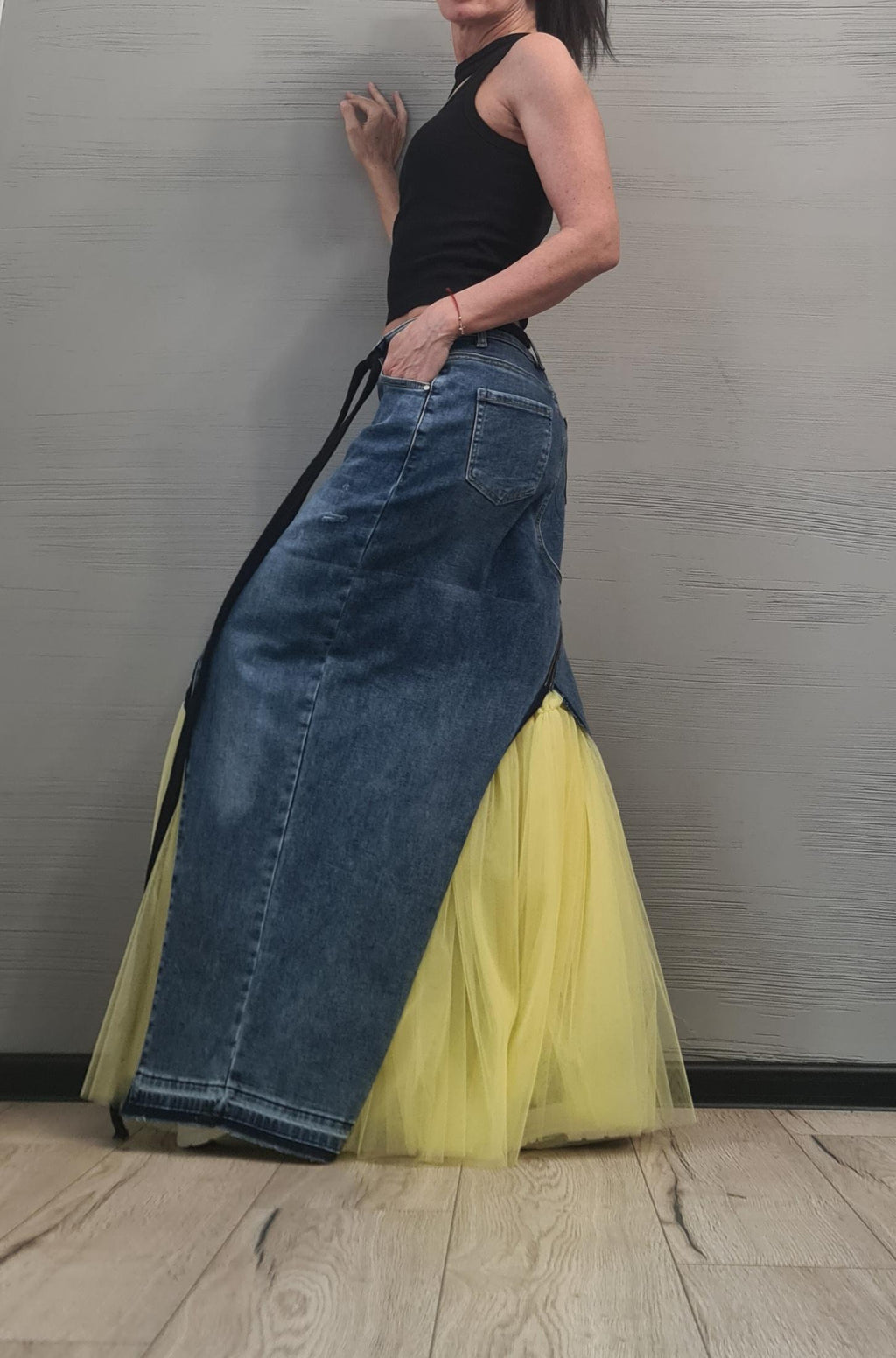 New collection Extravagant Long Skirt, Denim Tulle Skirt, Deconstructed Avant Garde Skirt DRESSSHOESCODE