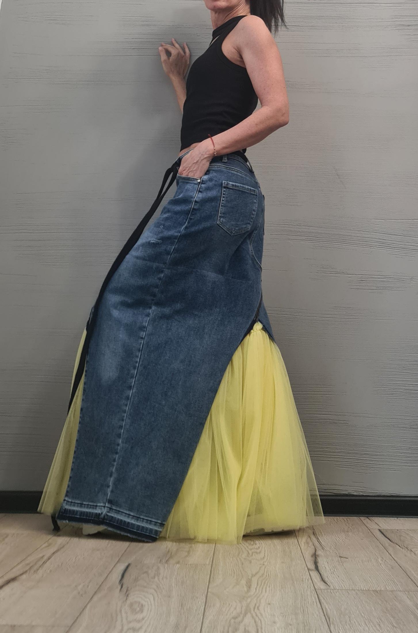 New collection Extravagant Long Skirt, Denim Tulle Skirt, Deconstructed Avant Garde Skirt DRESSSHOESCODE
