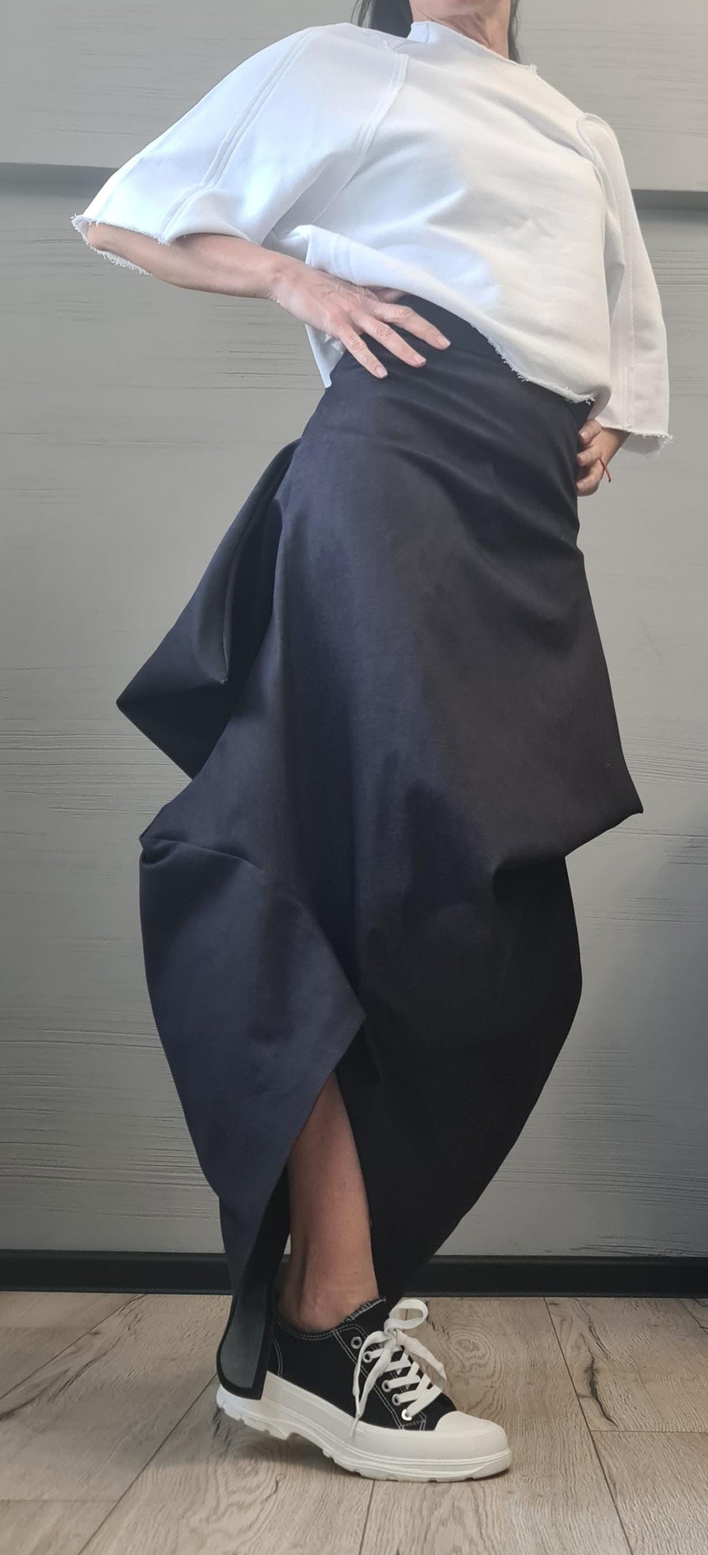 New collection Extravagant Long Skirt, Asymmetric Denim Skirt, Deconstructed Avant Garde Skirt DRESSSHOESCODE
