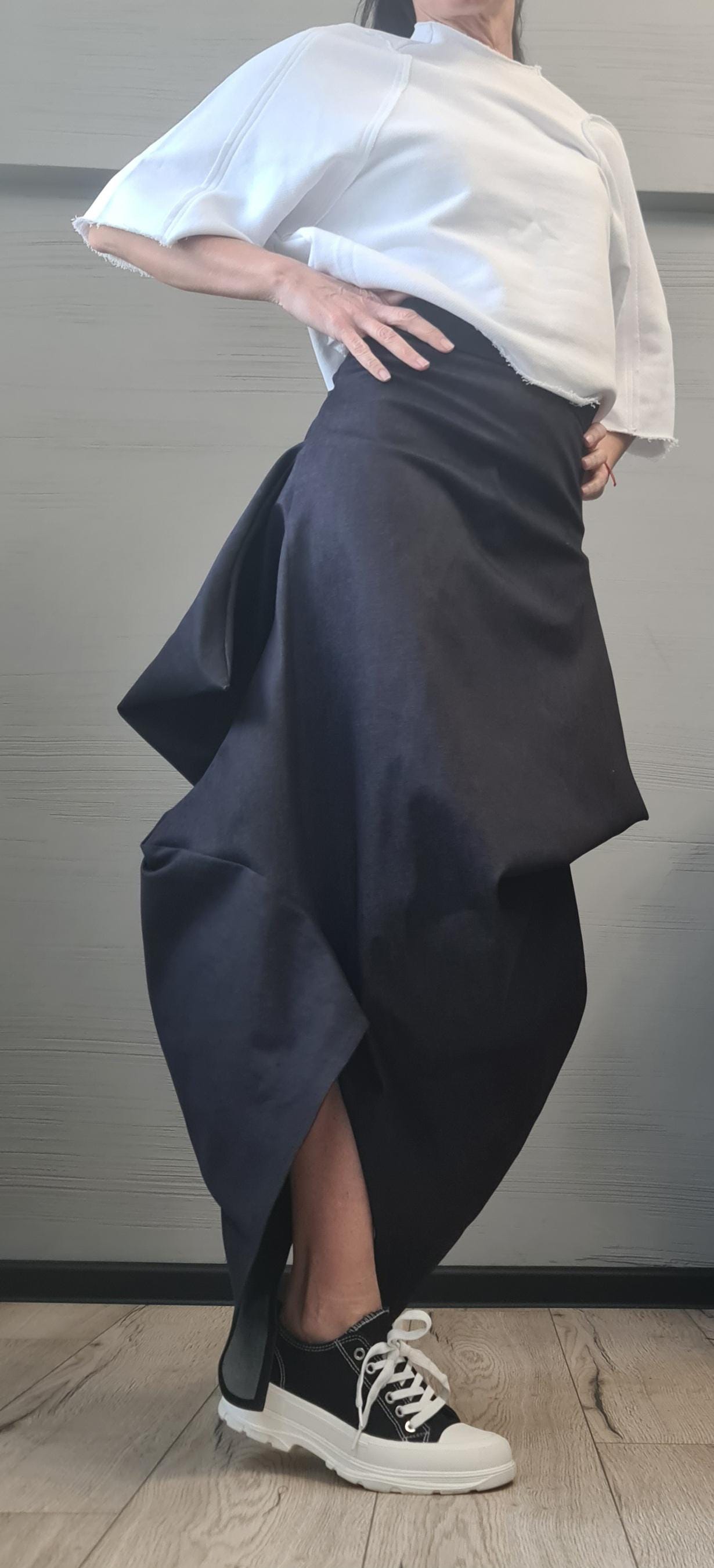 New collection Extravagant Long Skirt, Asymmetric Denim Skirt, Deconstructed Avant Garde Skirt DRESSSHOESCODE