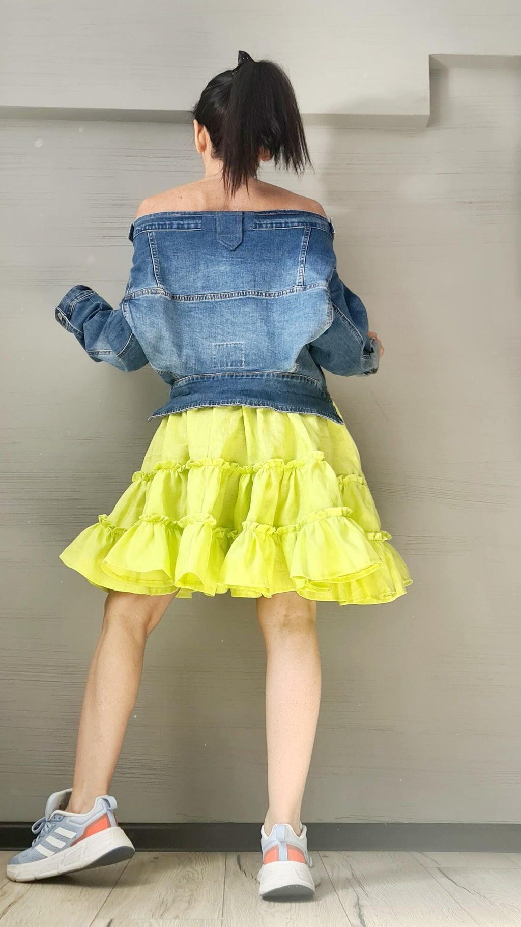 Denim Linen Dress, Asymmetric Dress, Oversize Dress, Off-shoulder, Extravagant Dress, Plus Size Dress, Avant-garde