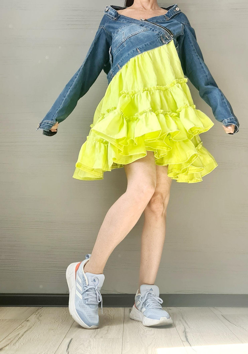 Denim Linen Dress, Asymmetric Dress, Oversize Dress, Off-shoulder, Extravagant Dress, Plus Size Dress, Avant-garde