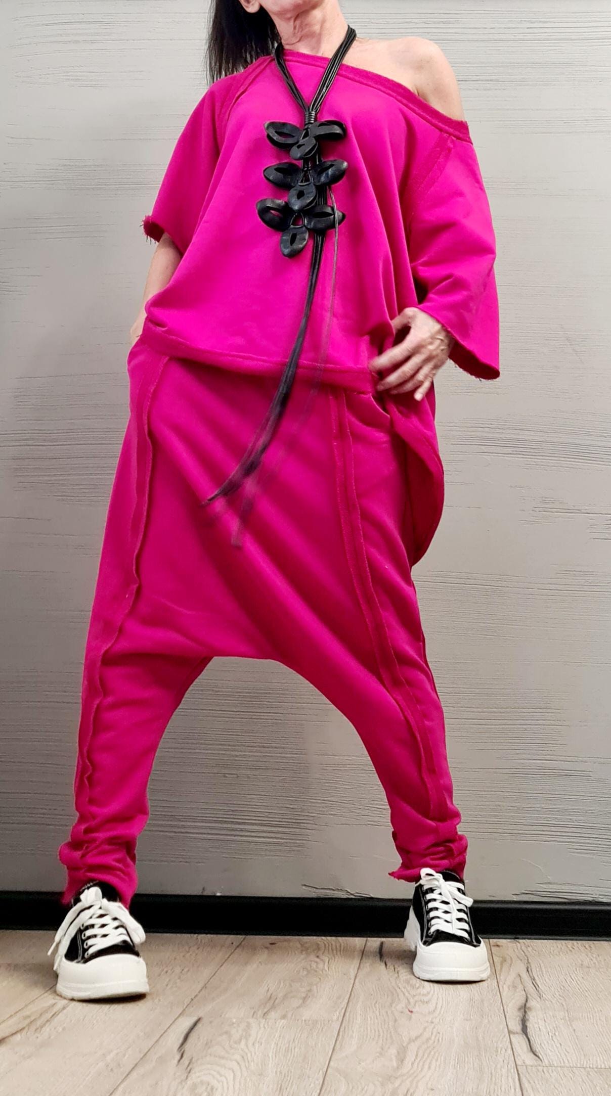 New collection, Blouse Short Sleeves, Extravagant Cotton Set, Extravagant Blouse Open Back, Harem pant, Asymmetrical Set DRESSSHOESCODE