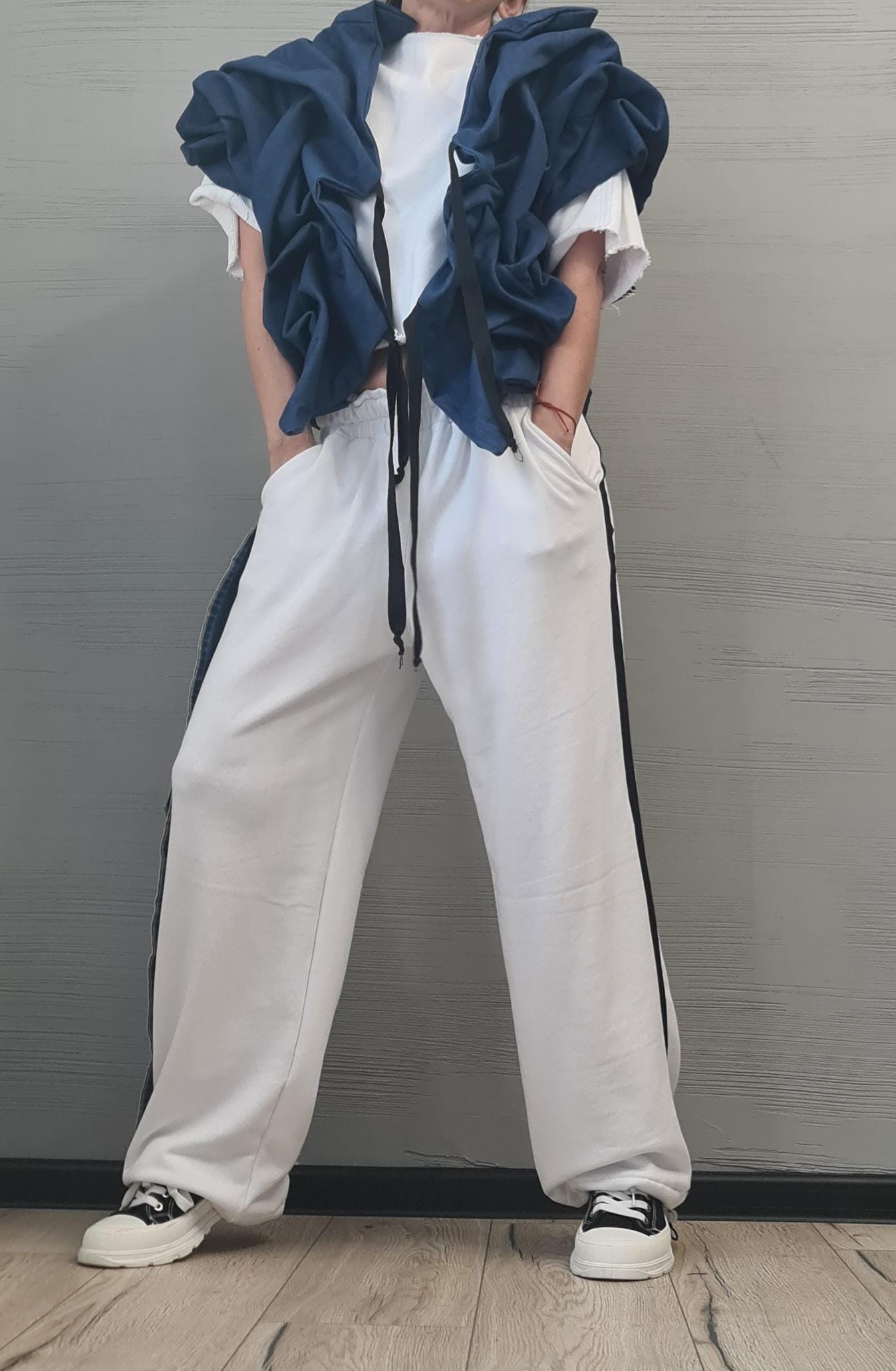 Asymmetric Denim Short Jacket – Avant-Garde Women’s Fashion, Handmade Statement Outerwear, Plus Size Available