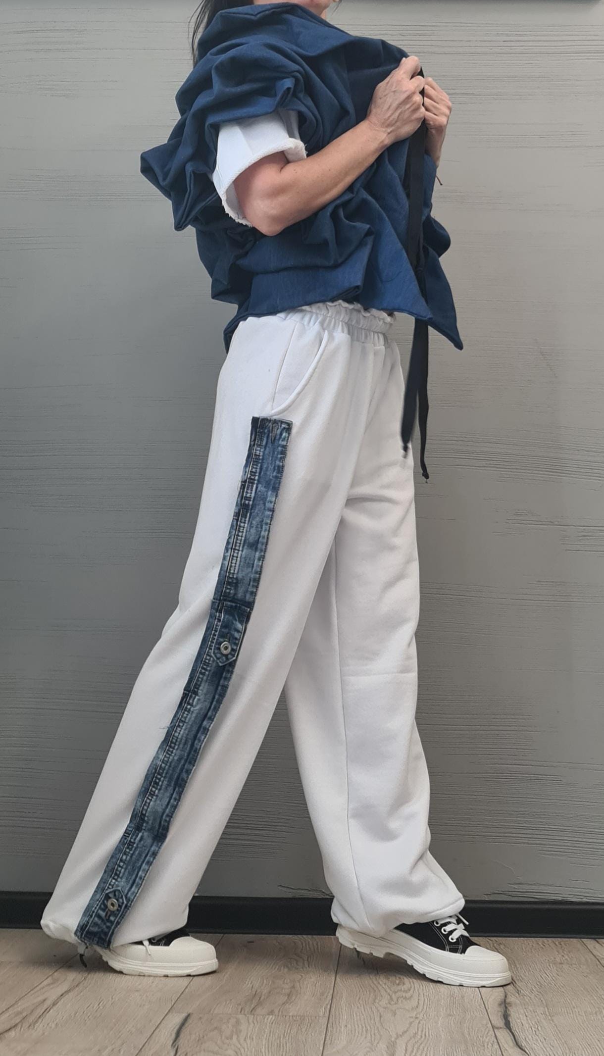 Asymmetric Denim Short Jacket – Avant-Garde Women’s Fashion, Handmade Statement Outerwear, Plus Size Available