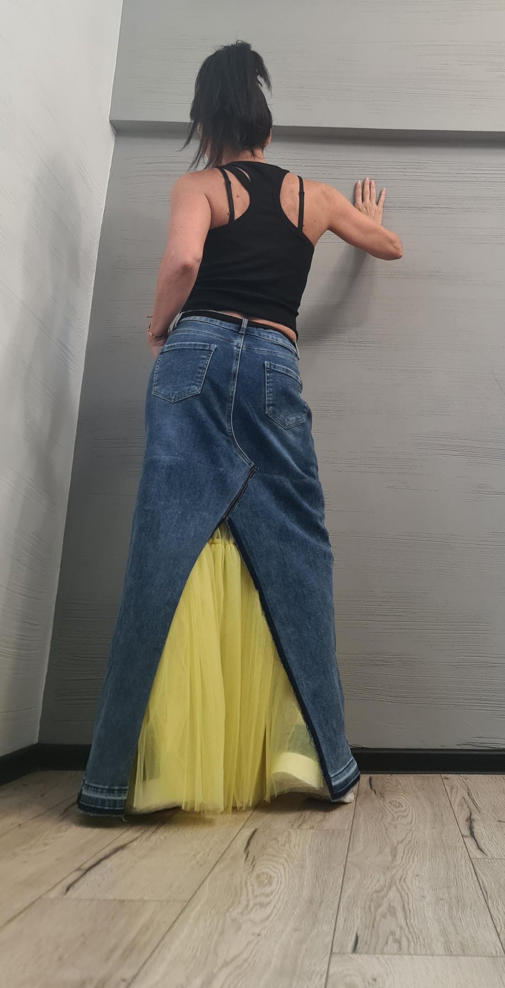 New collection Extravagant Long Skirt, Denim Tulle Skirt, Deconstructed Avant Garde Skirt DRESSSHOESCODE