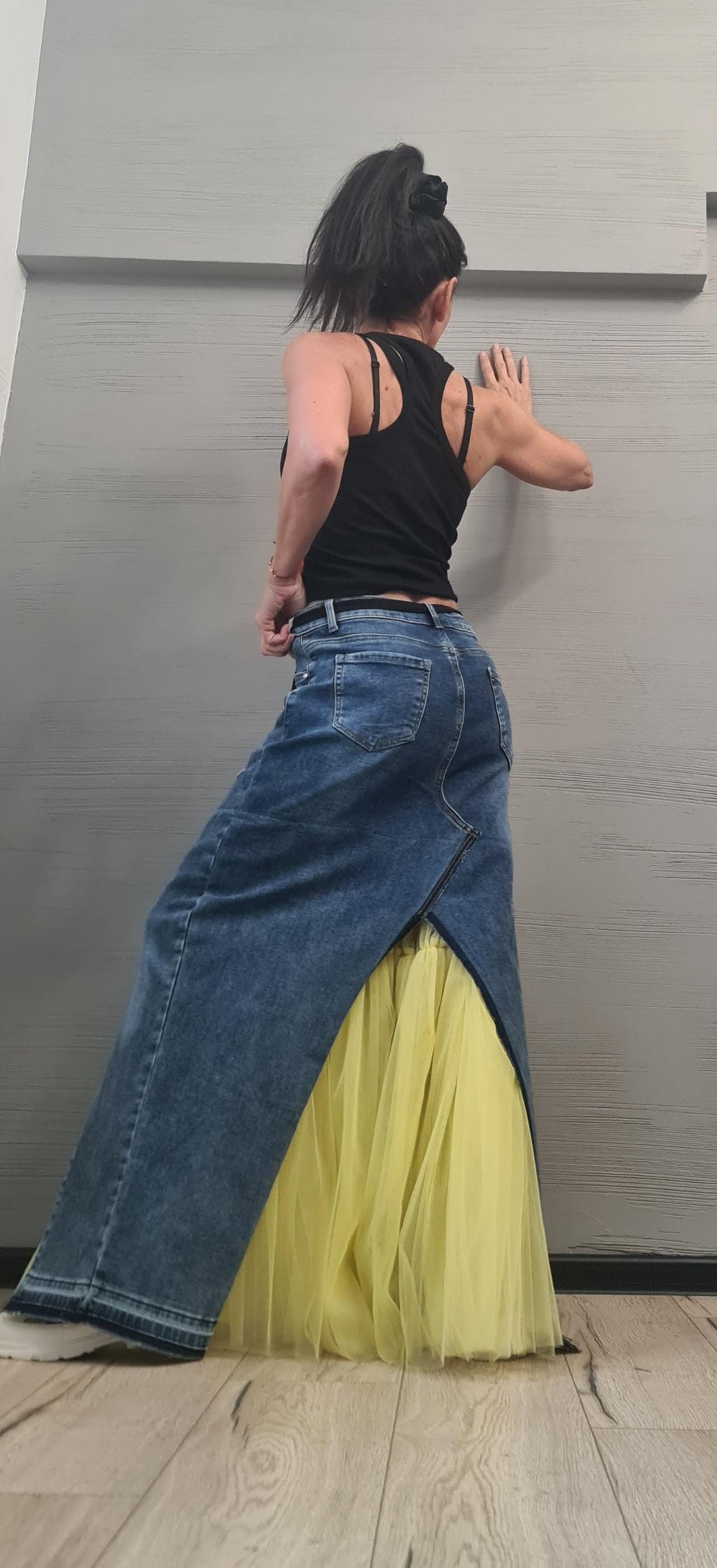 New collection Extravagant Long Skirt, Denim Tulle Skirt, Deconstructed Avant Garde Skirt DRESSSHOESCODE