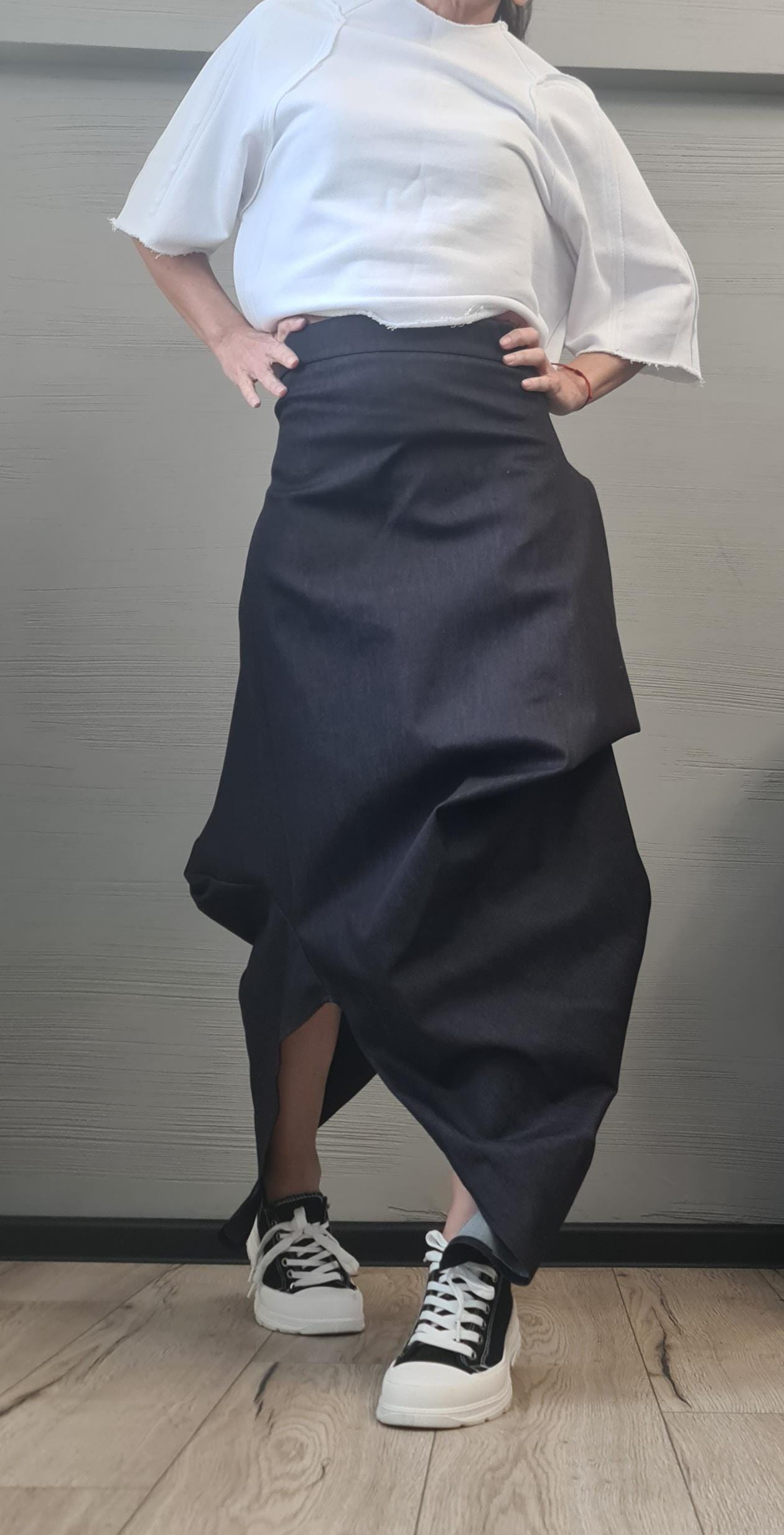 New collection Extravagant Long Skirt, Asymmetric Denim Skirt, Deconstructed Avant Garde Skirt DRESSSHOESCODE