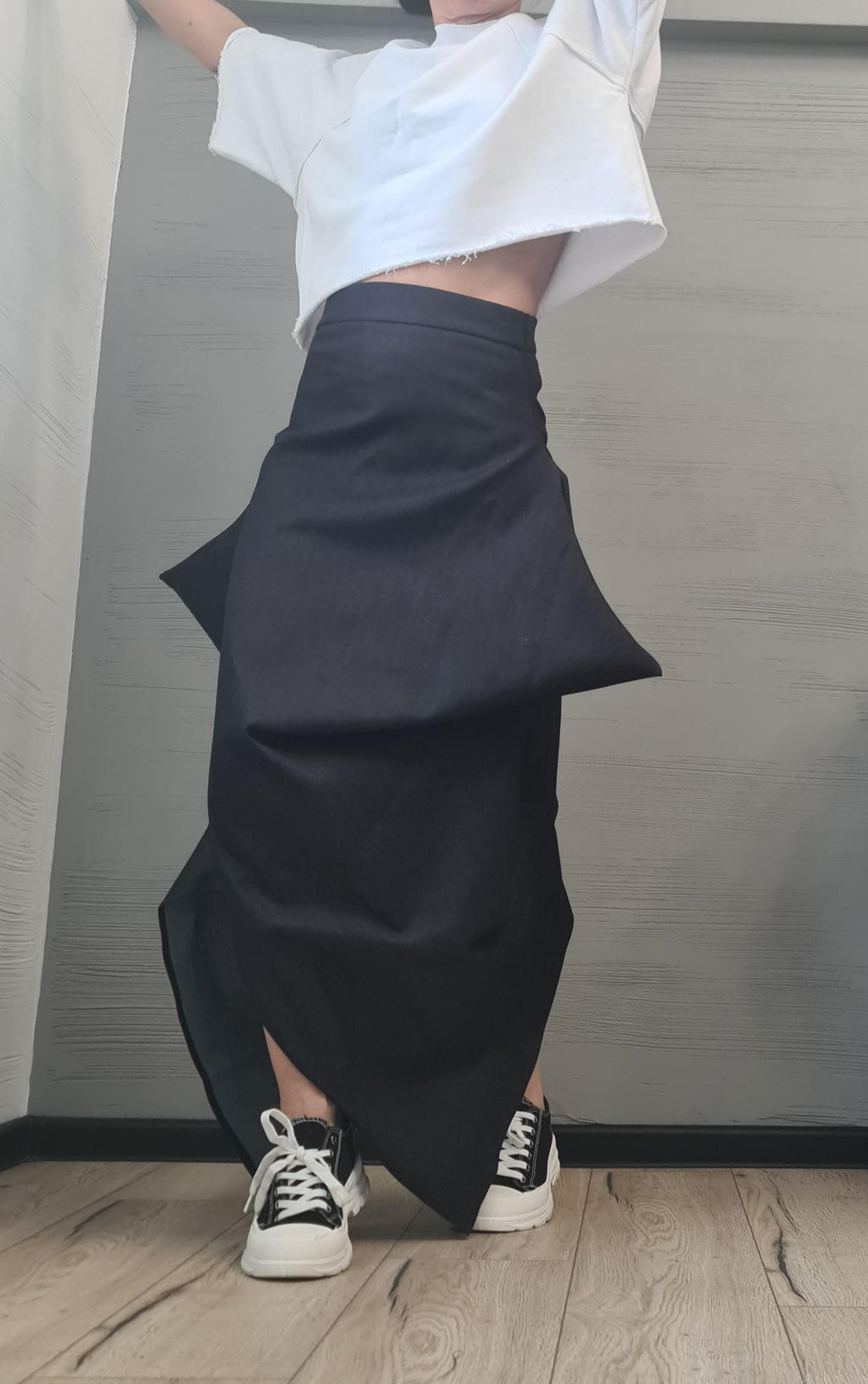 New collection Extravagant Long Skirt, Asymmetric Denim Skirt, Deconstructed Avant Garde Skirt DRESSSHOESCODE