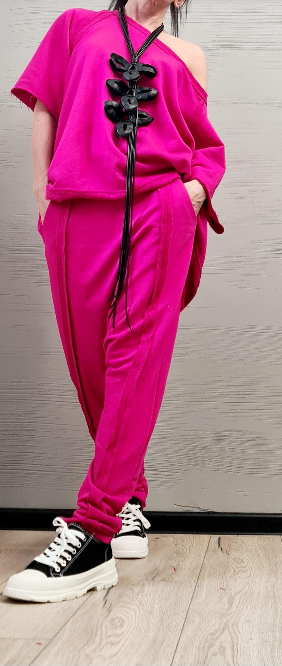 Blouse Short Sleeves, Extravagant Cotton Set, Extravagant Blouse Open Back, Harem pant, Asymmetrical Set DRESSSHOESCODE