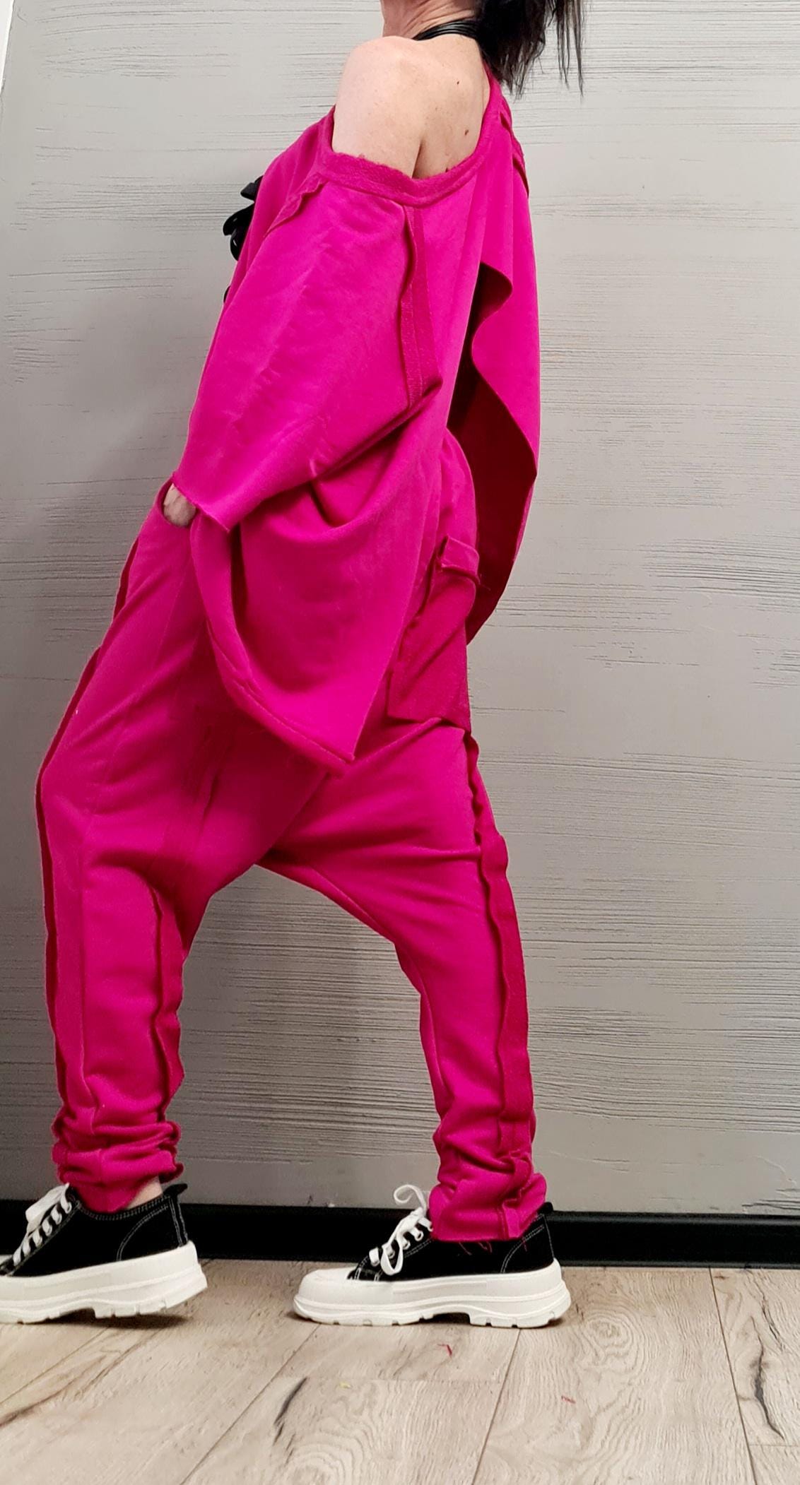 Blouse Short Sleeves, Extravagant Cotton Set, Extravagant Blouse Open Back, Harem pant, Asymmetrical Set DRESSSHOESCODE