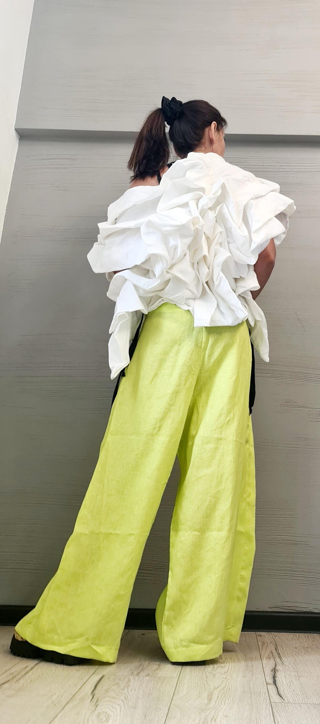 Linen Extravagant Jacket, Orange Linen Ruffle Jacket – Handmade Avant-Garde Short Coat