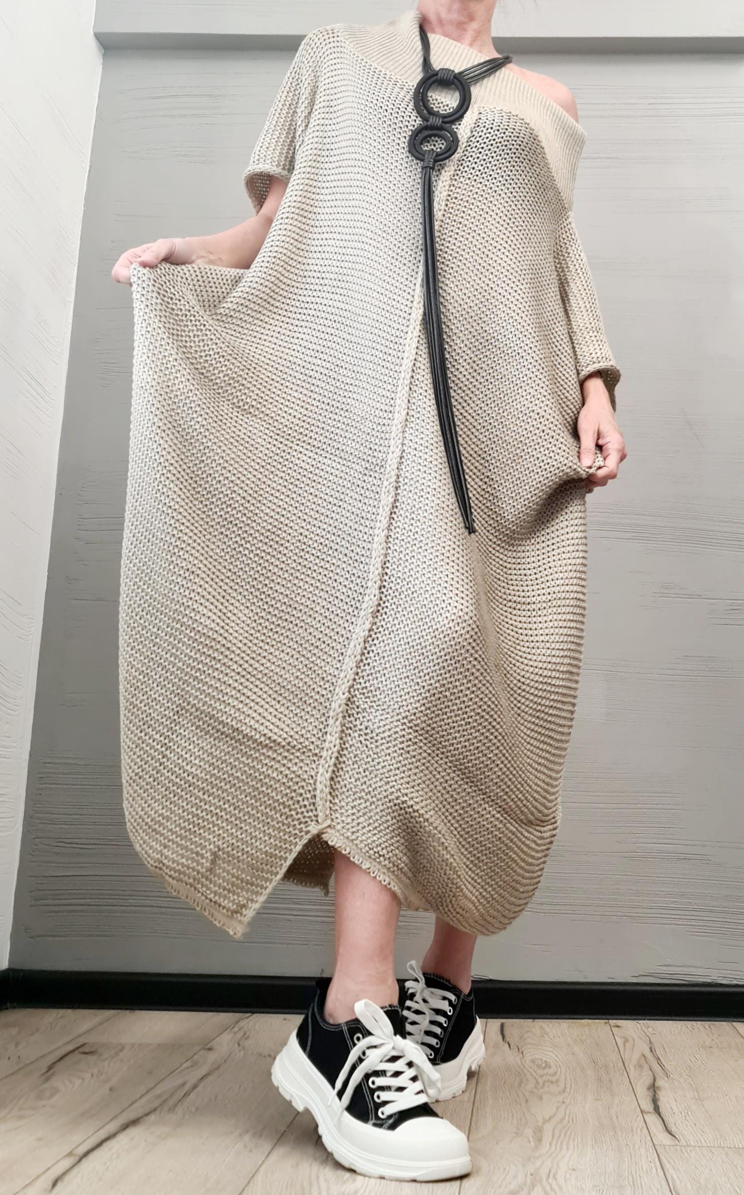 Knitted Sexy Asymmetric Long Top Blouse, Extravagant Top, Avant Garde Blouse, Sexy Top, Bare shoulder, DRESSSHOESCODE