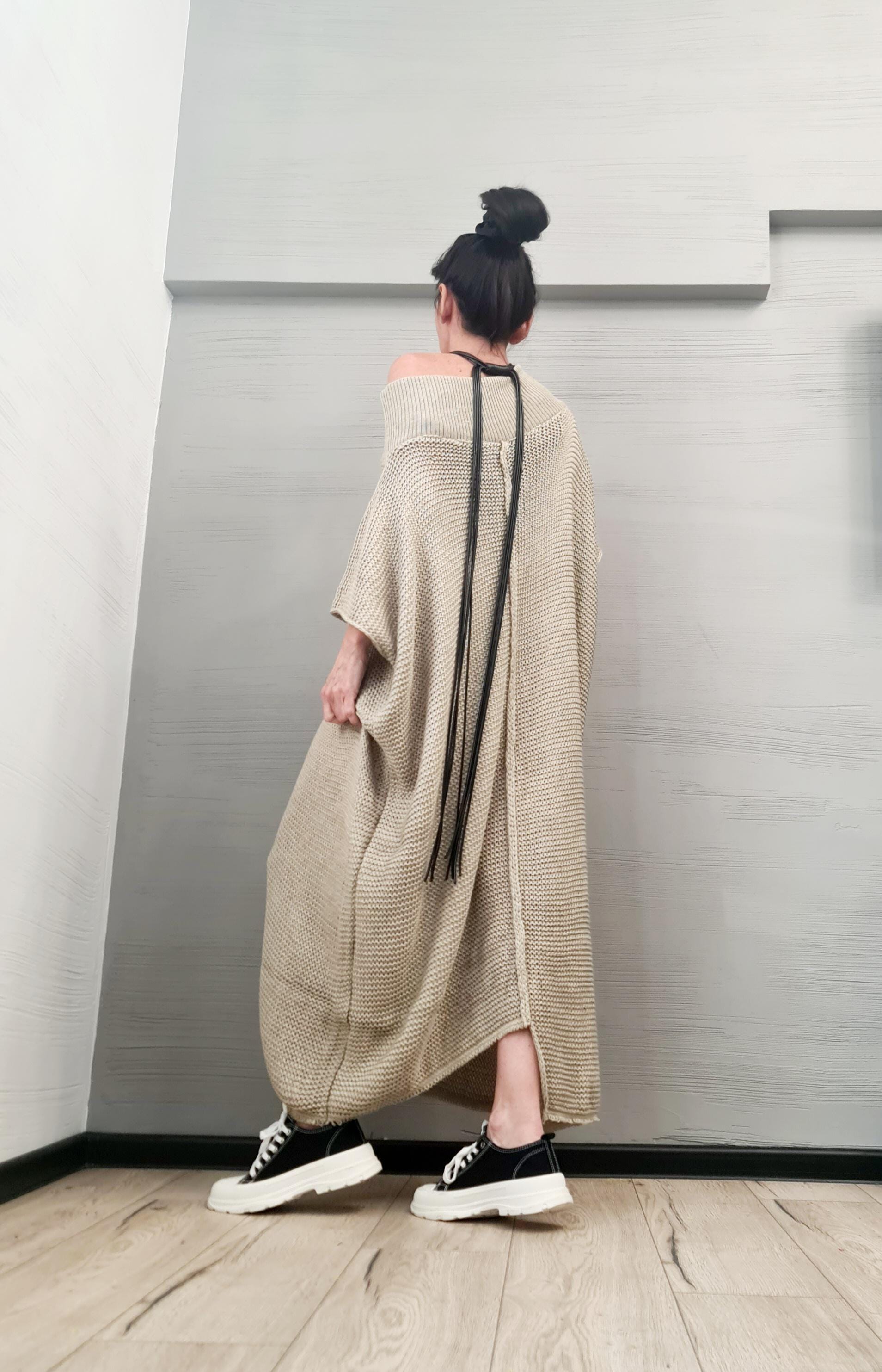 Knitted Sexy Asymmetric Long Top Blouse, Extravagant Top, Avant Garde Blouse, Sexy Top, Bare shoulder, DRESSSHOESCODE