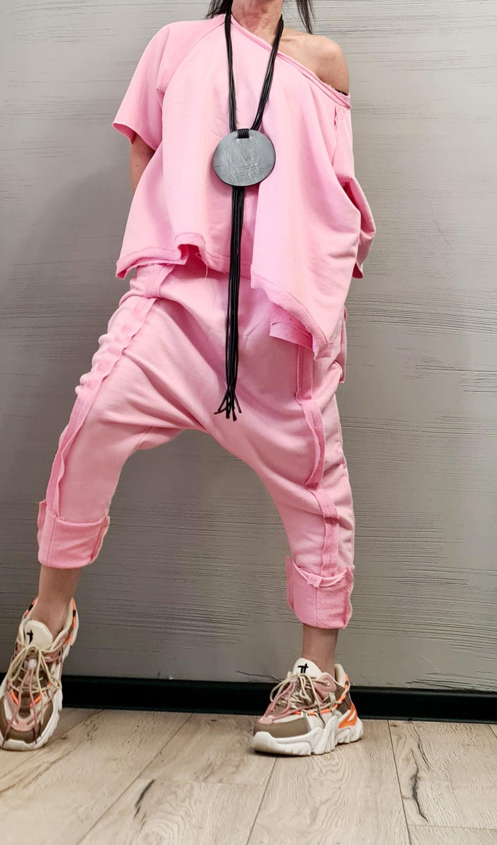 Blouse Short Sleeves, Extravagant Cotton Set, Extravagant Blouse Open Back, Harem pant, Asymmetrical Set DRESSSHOESCODE