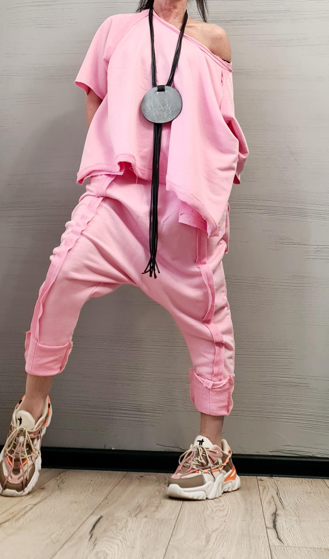 Blouse Short Sleeves, Extravagant Cotton Set, Extravagant Blouse Open Back, Harem pant, Asymmetrical Set DRESSSHOESCODE