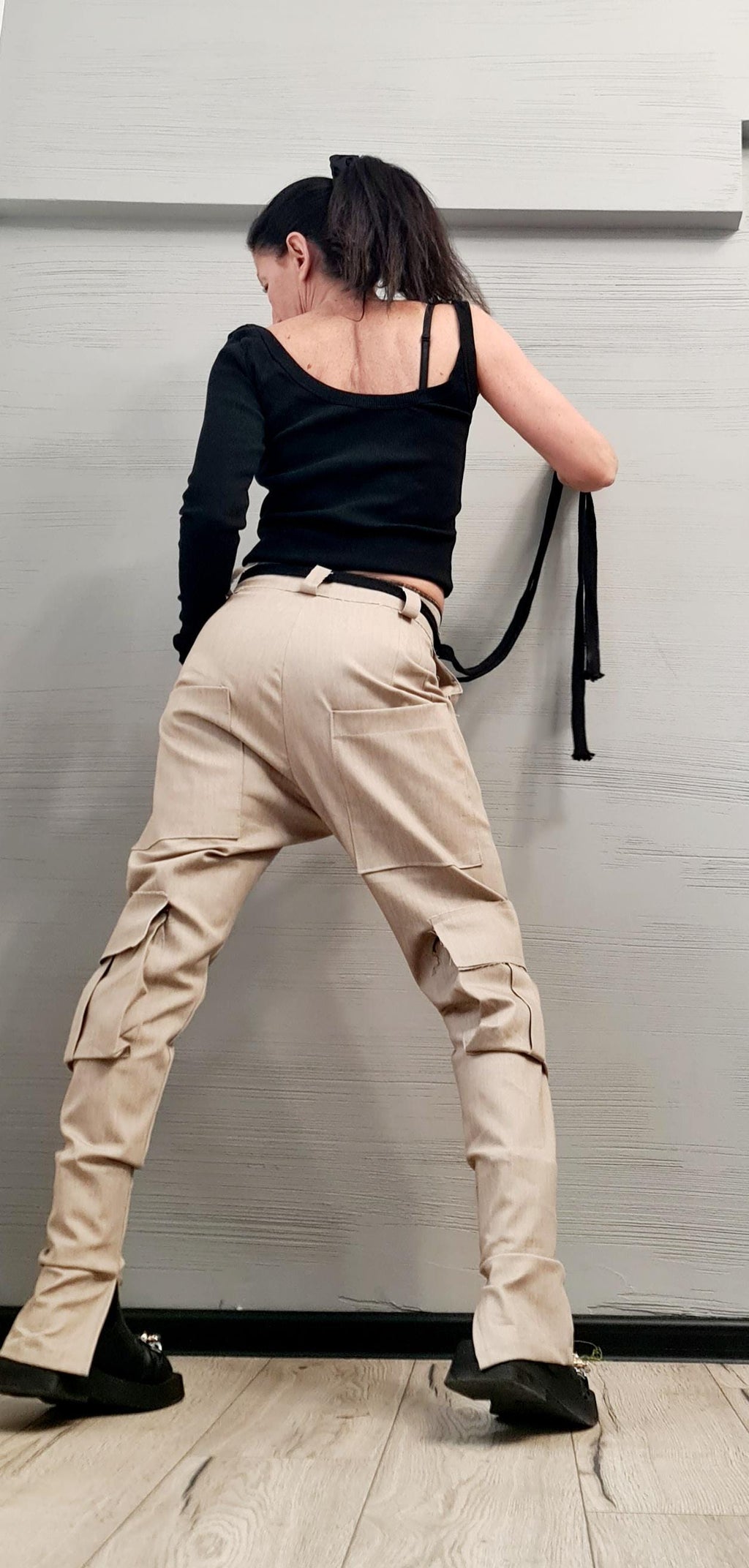 Extravagant Cargo Denim Pants, Fitted Sexy Casual Pants, Outer pockets, New collection DRESSSHOESCODE