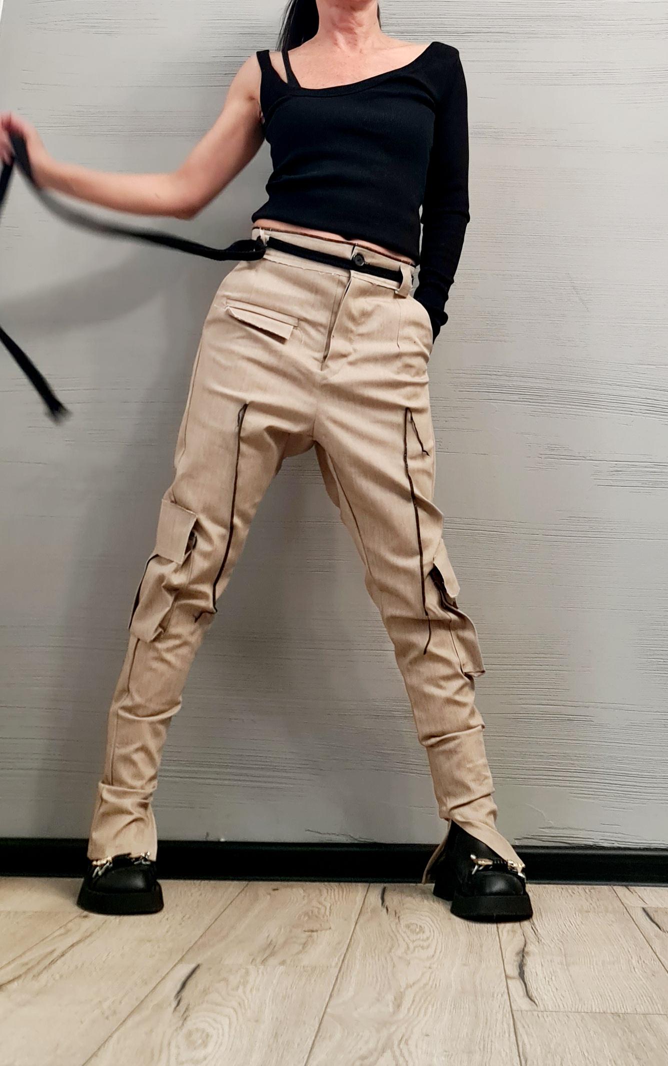 Extravagant Cargo Denim Pants, Fitted Sexy Casual Pants, Outer pockets, New collection DRESSSHOESCODE