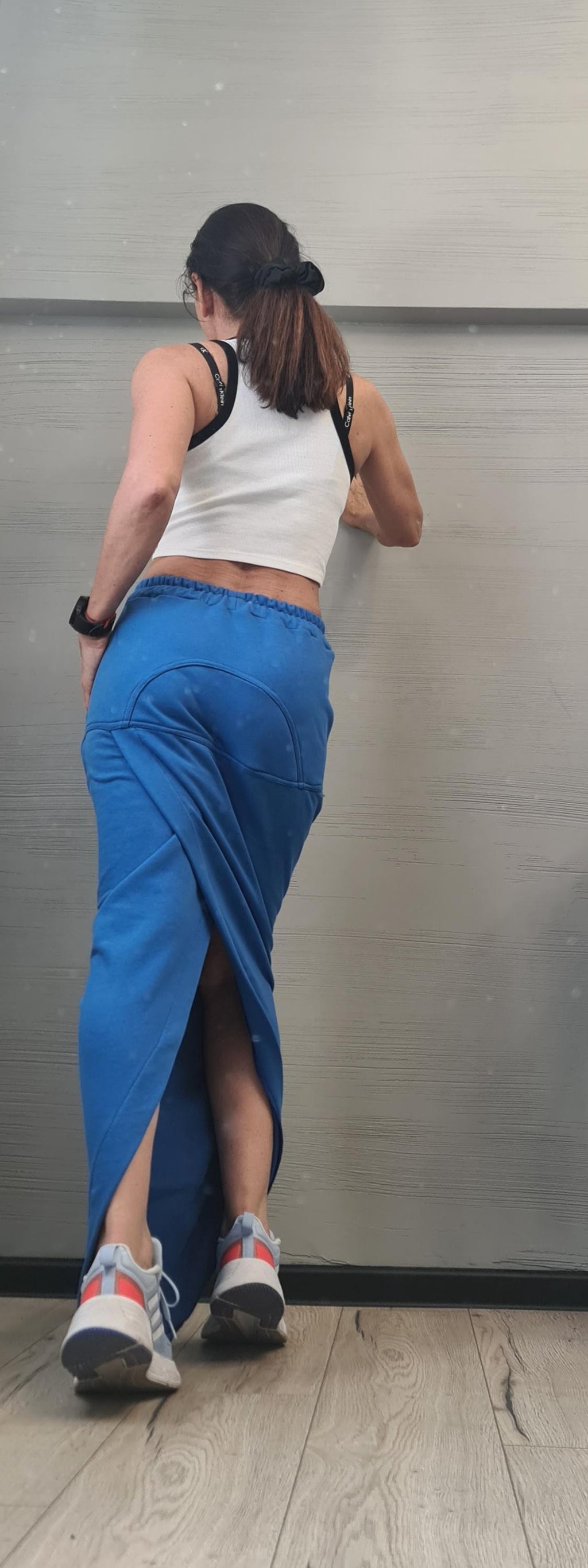 Extravagant Skirt, A Line Skirt, Women's Maxi Skirt with Pockets, Sporty Cotton Skirt,Skirt interesting back cut with overlap, Sexy Skirt