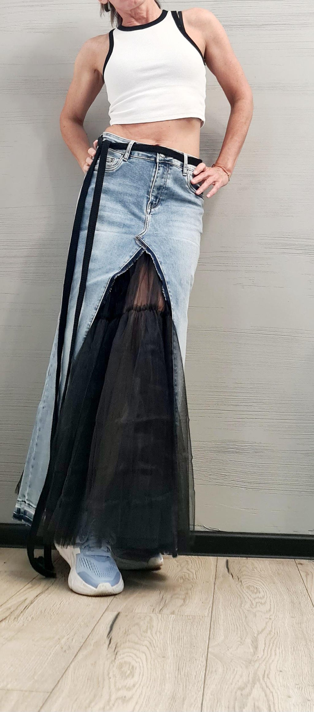 New collection Extravagant Long Skirt, Asymmetric Denim Tulle Skirt, Deconstructed Avant Garde Skirt DRESSSHOESCODE
