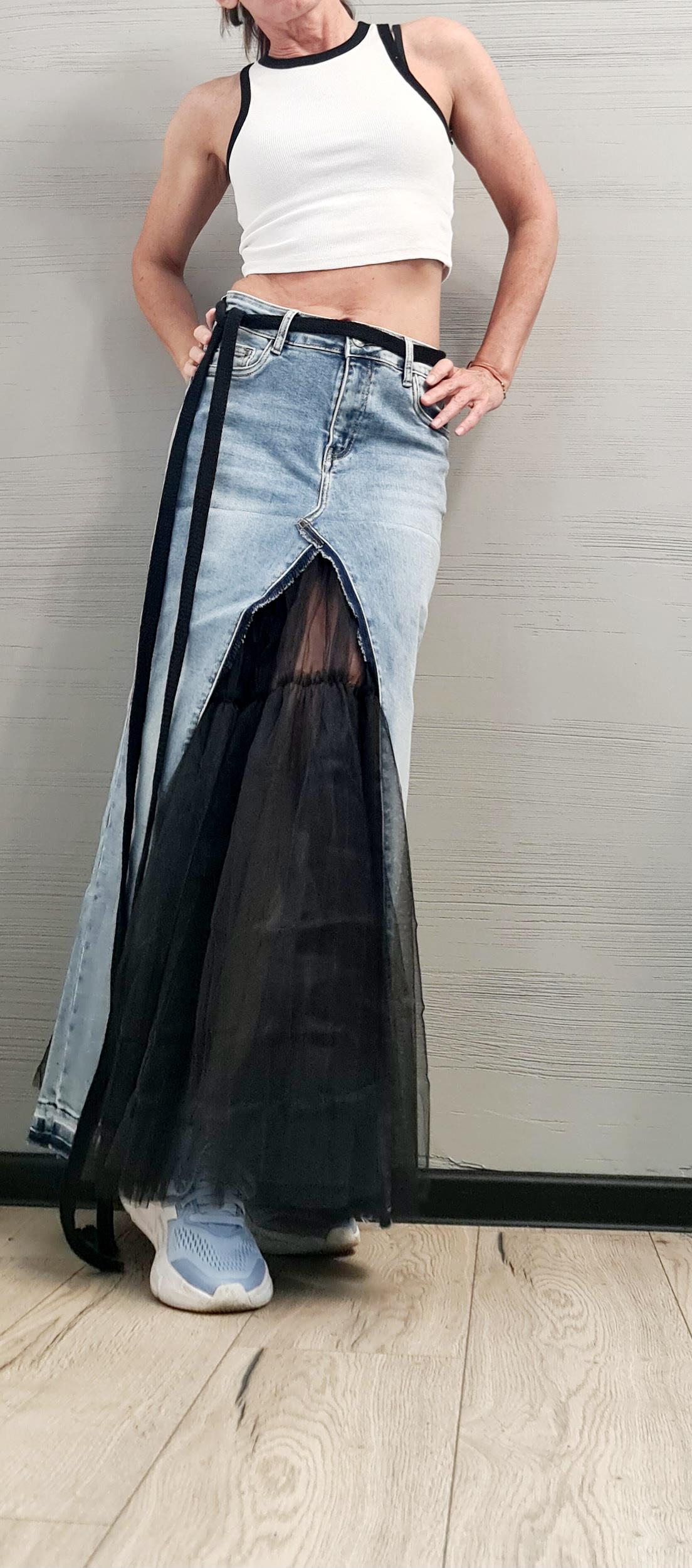New collection Extravagant Long Skirt, Asymmetric Denim Tulle Skirt, Deconstructed Avant Garde Skirt DRESSSHOESCODE