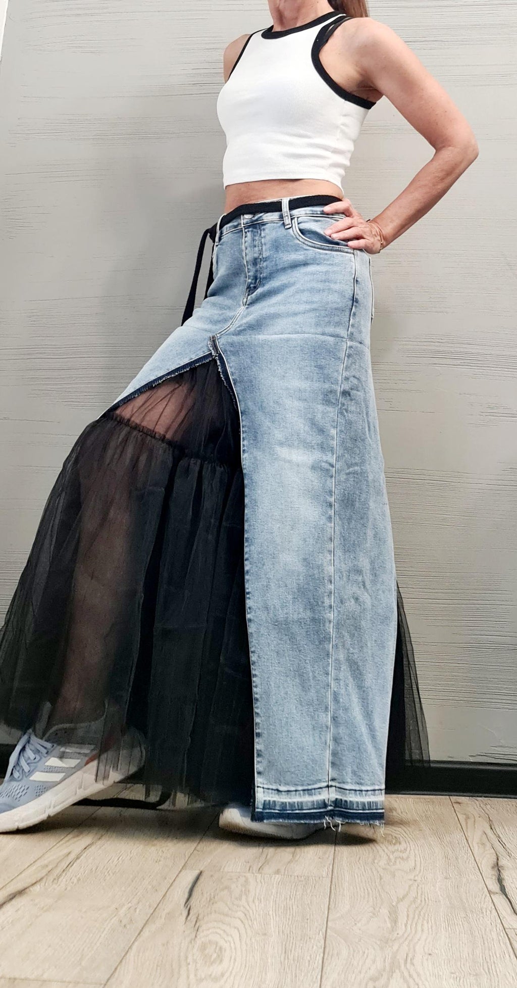 New collection Extravagant Long Skirt, Asymmetric Denim Tulle Skirt, Deconstructed Avant Garde Skirt DRESSSHOESCODE