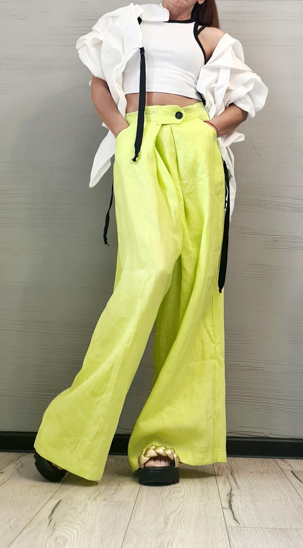 Linen Extravagant Jacket, Orange Linen Ruffle Jacket – Handmade Avant-Garde Short Coat