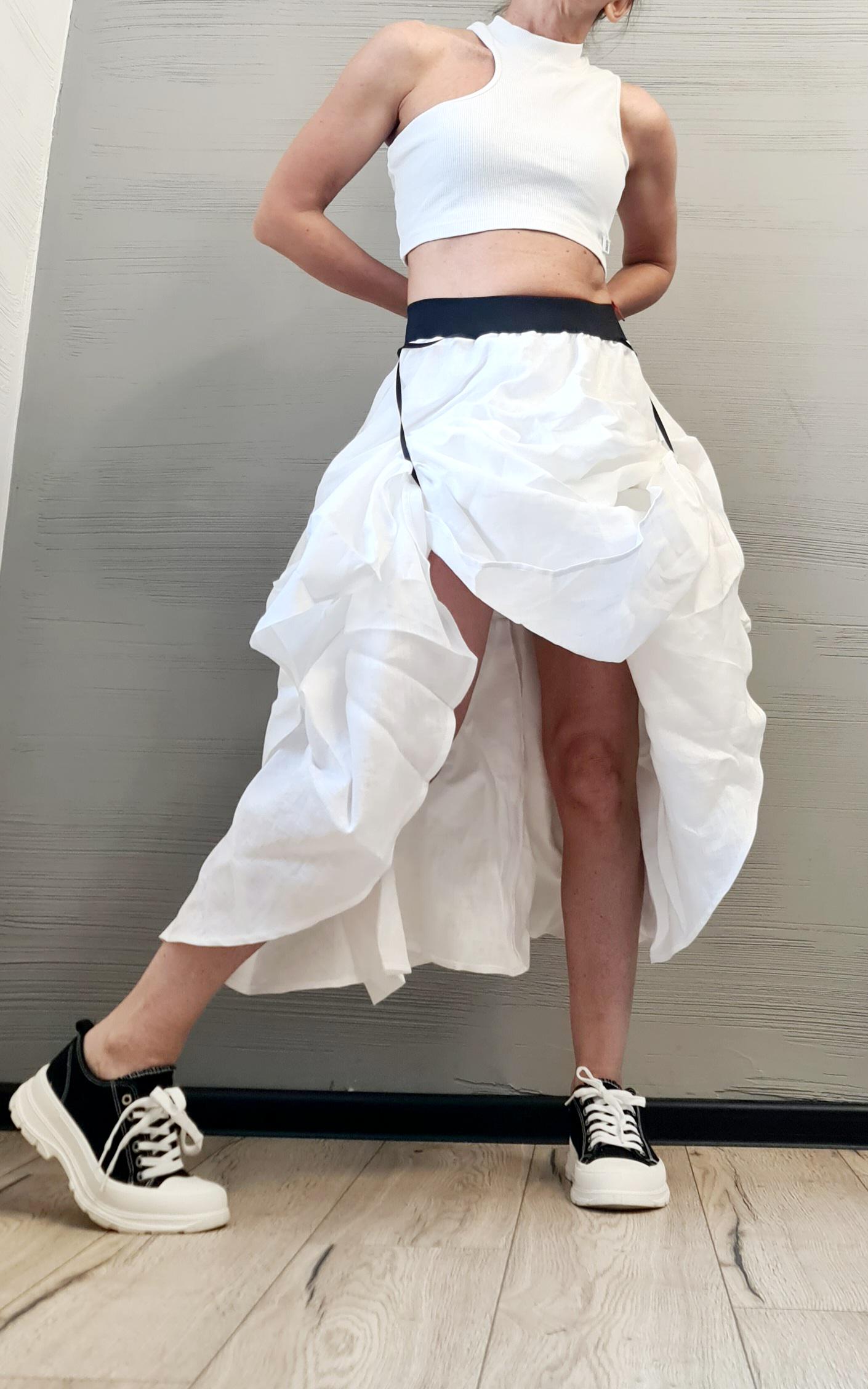 Circle Linen Skirt, Extravagant Skirt, Ball Cocktail Skirt, Gothic Skirt, Asymmetric Skirt, Steampunk Skirt, Wedding Skirt, High Waist Skirt