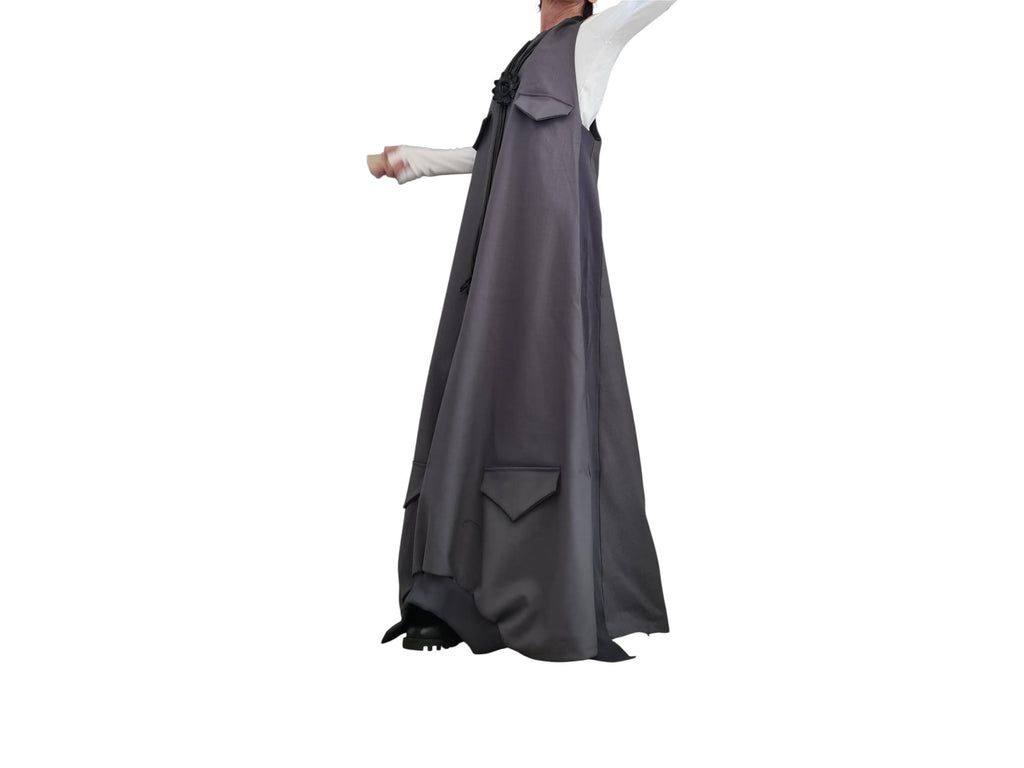 Asymmetric Long Loose Dress with Pockets – Avant-Garde Cotton Maxi Dress – Oversized Gothic Sleeveless Dress – Custom Plus Size