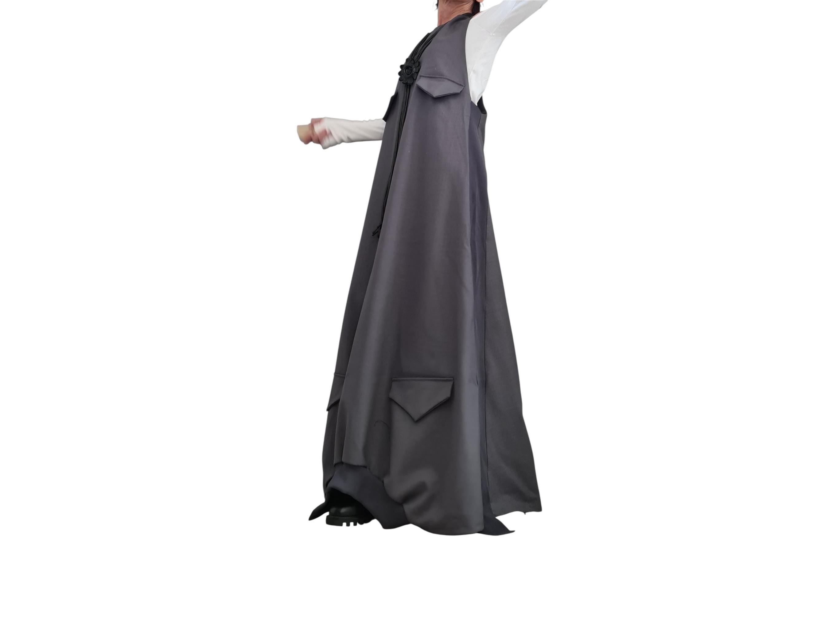Asymmetric Long Loose Dress with Pockets – Avant-Garde Cotton Maxi Dress – Oversized Gothic Sleeveless Dress – Custom Plus Size