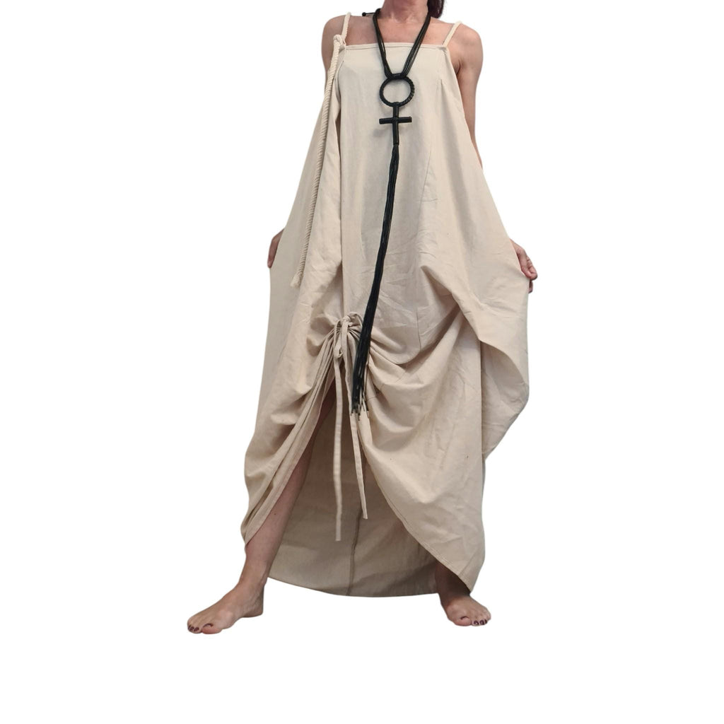 Linen Asymmetric Maxi Dress – Loose Plus Size Linen Dress – Avant-Garde Long Linen Dress – Minimalist Boho Outfit