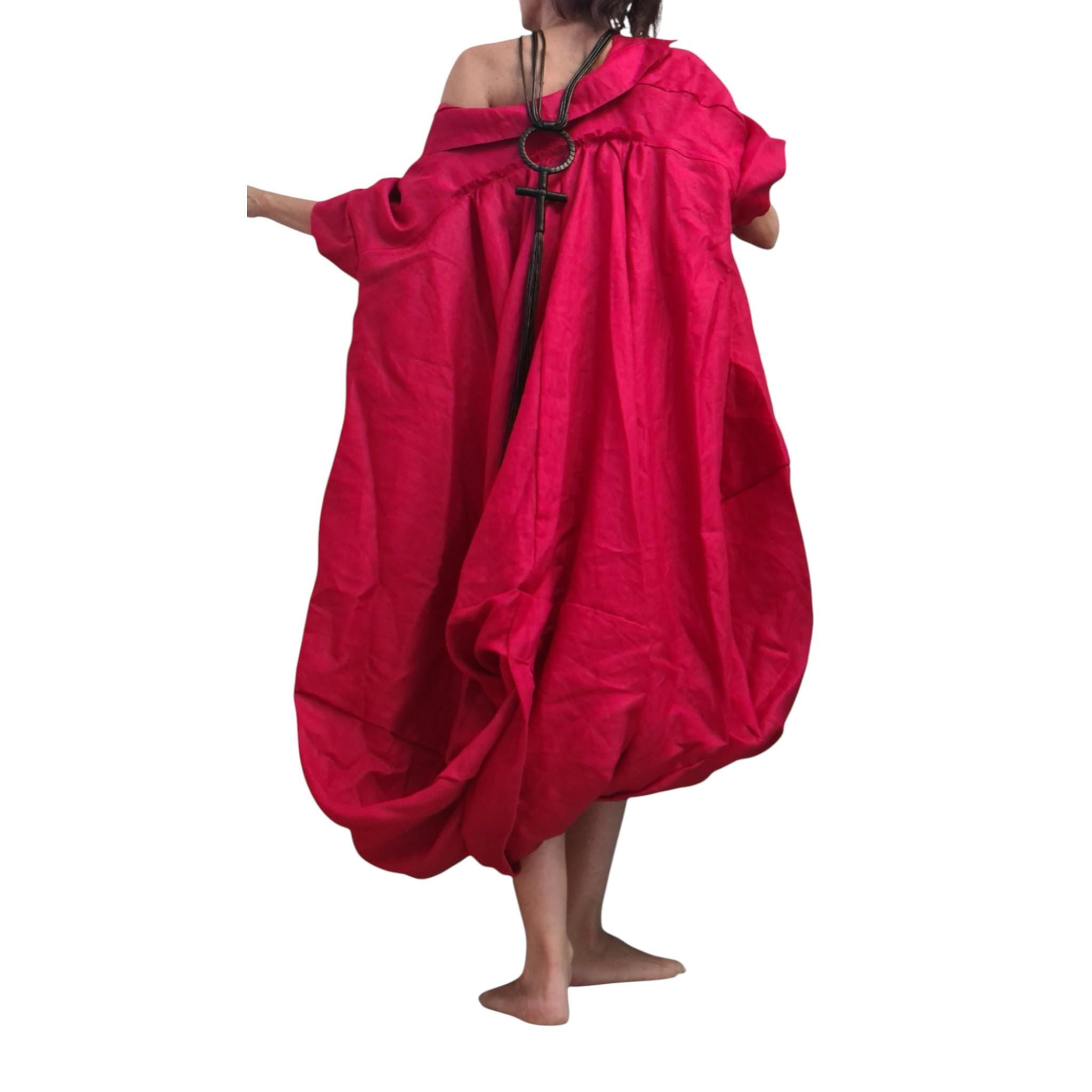 Avant Garde Linen Shirt – Turquoise Oversized Artwear Blouse with Balloon Shape and Asymmetrical Cut