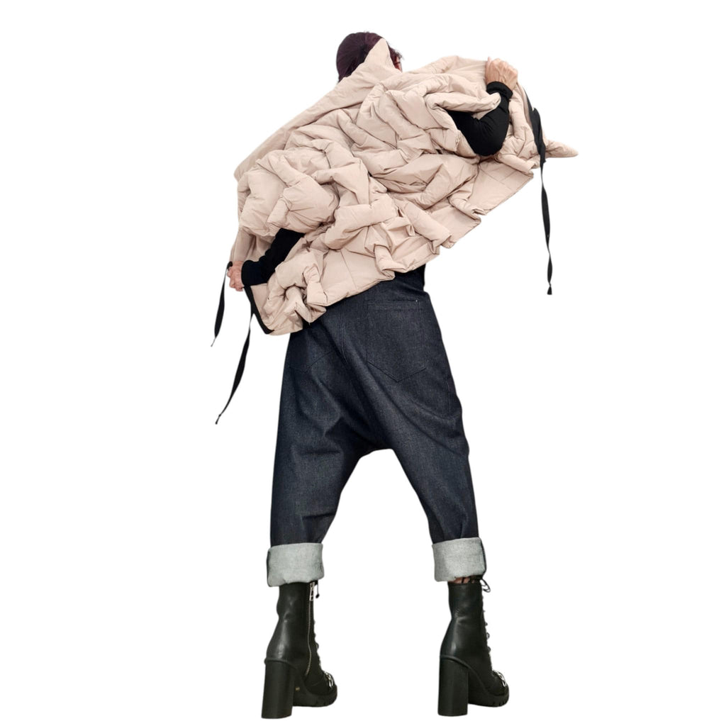 Avant Garde Green Winter Jacket – Asymmetric Handmade Short Puffer Coat