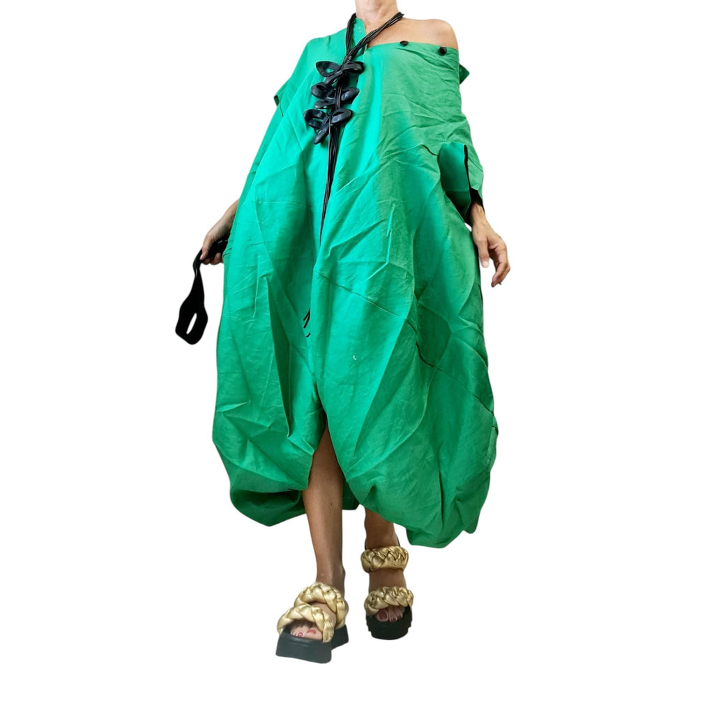 Oversized Green Linen Shirt Dress – Asymmetrical Avant-Garde Tunic, Loose Fit Summer Clothing, Custom XS-5XL