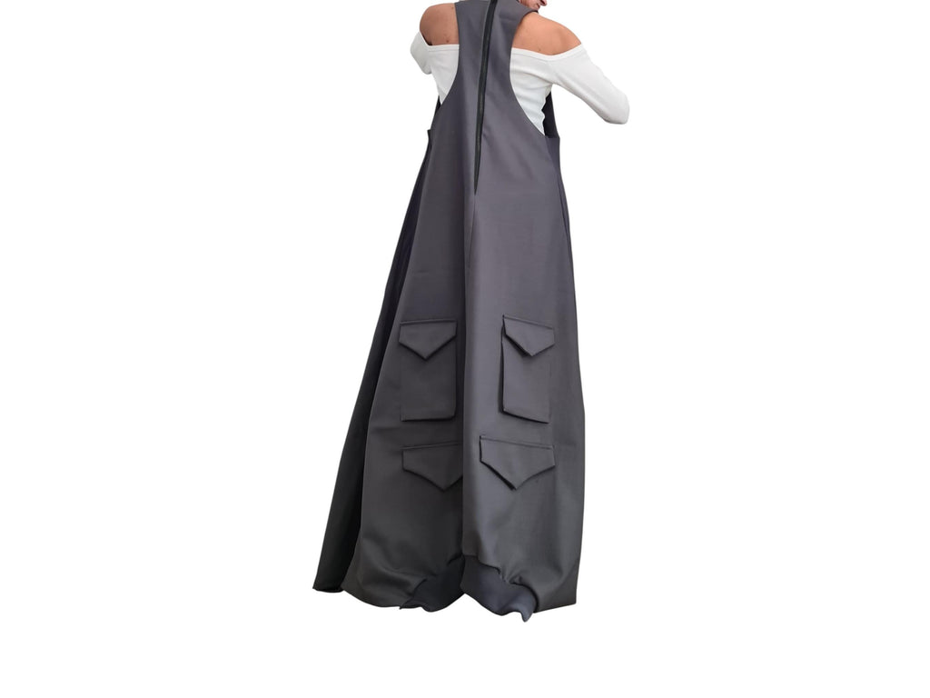 Asymmetric Long Loose Dress with Pockets – Avant-Garde Cotton Maxi Dress – Oversized Gothic Sleeveless Dress – Custom Plus Size