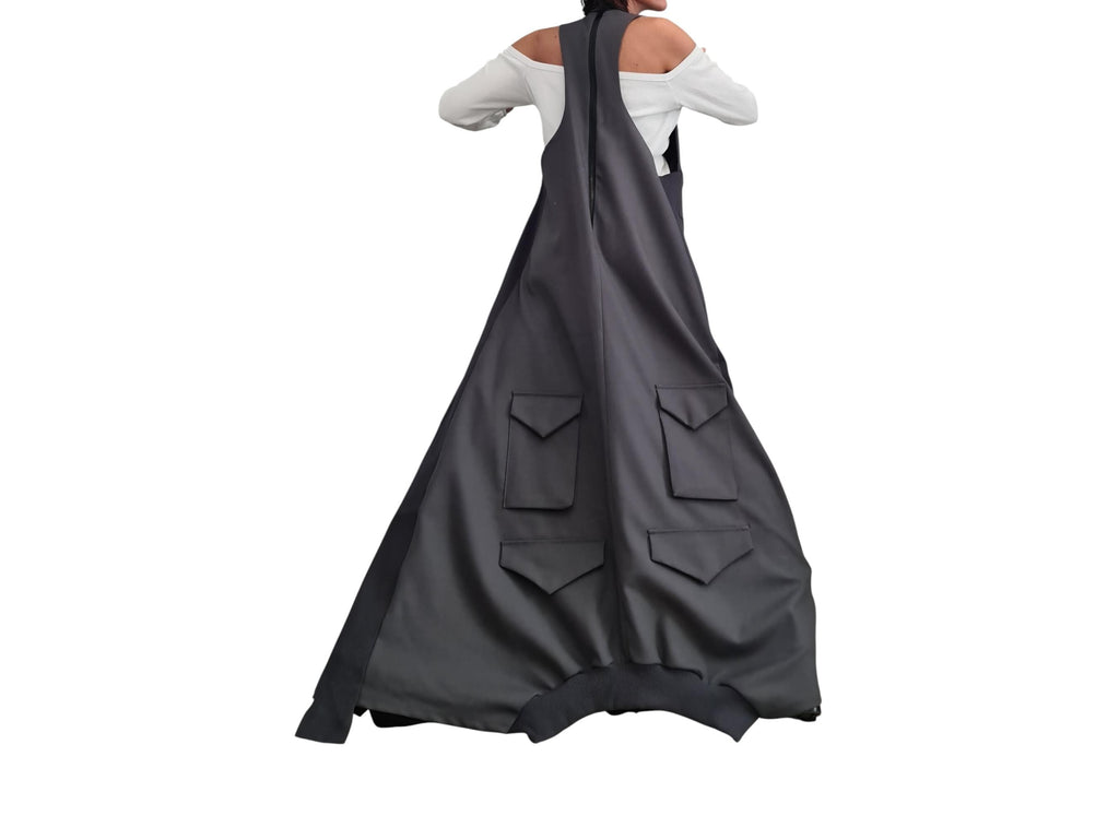 Asymmetric Long Loose Dress with Pockets – Avant-Garde Cotton Maxi Dress – Oversized Gothic Sleeveless Dress – Custom Plus Size