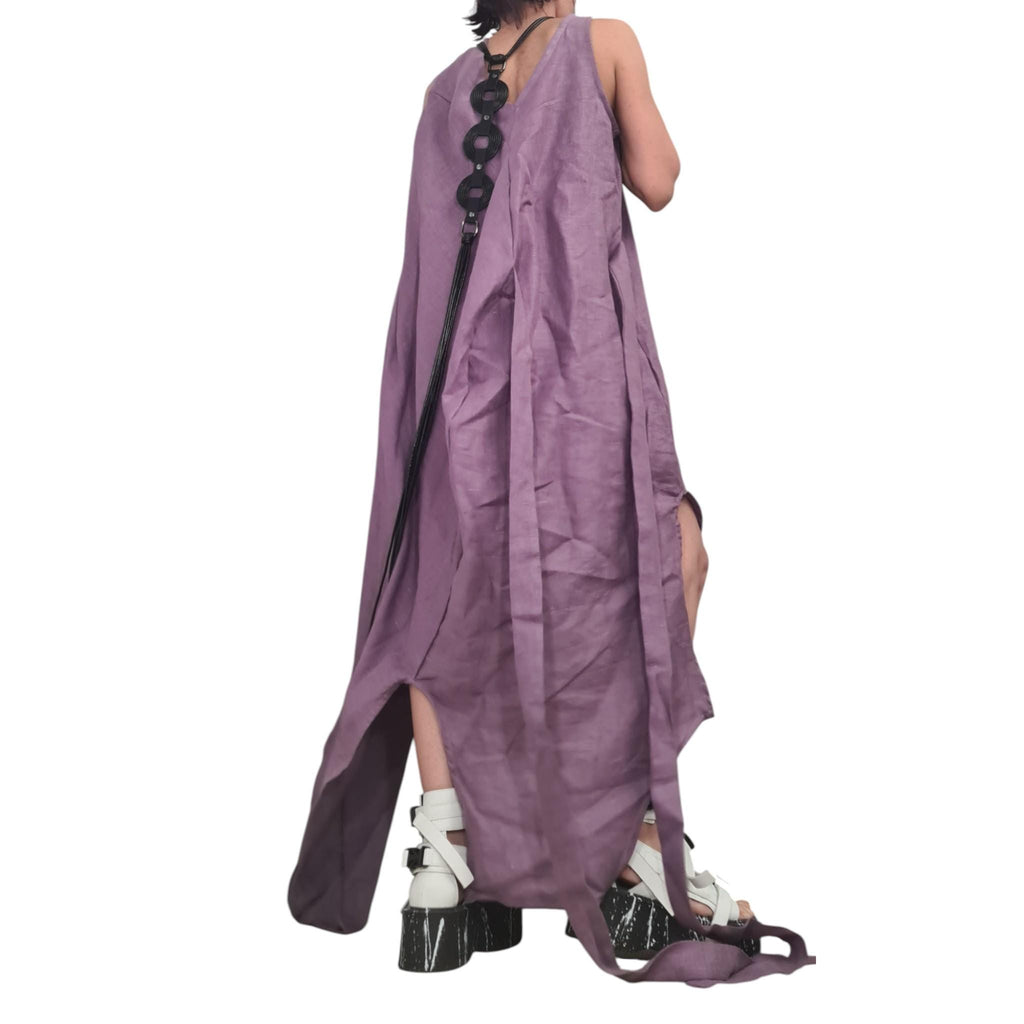 Linen Purple Dress – Long Asymmetrical Summer Dress, Minimalist Linen Clothing, Loose Fit Maxi Dress, Boho Elegant Vacation Outfit
