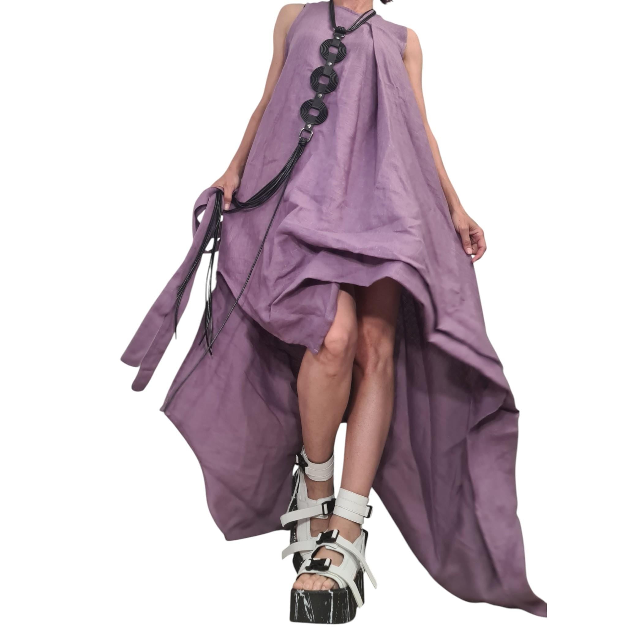 Linen Purple Dress – Long Asymmetrical Summer Dress, Minimalist Linen Clothing, Loose Fit Maxi Dress, Boho Elegant Vacation Outfit