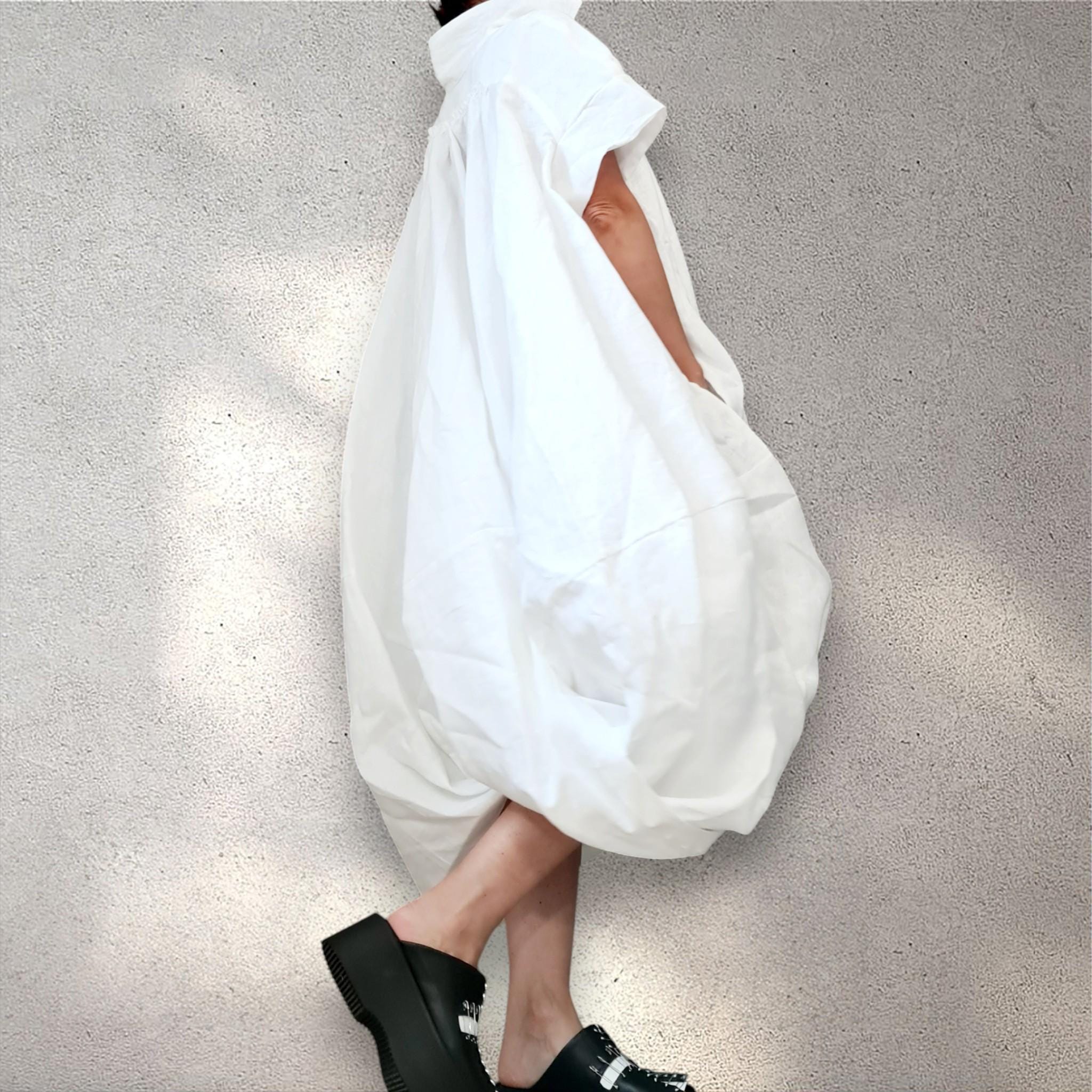 White Linen Asymmetrical Tunic Dress – Button Front Summer Kaftan, Avant-Garde Minimalist Style